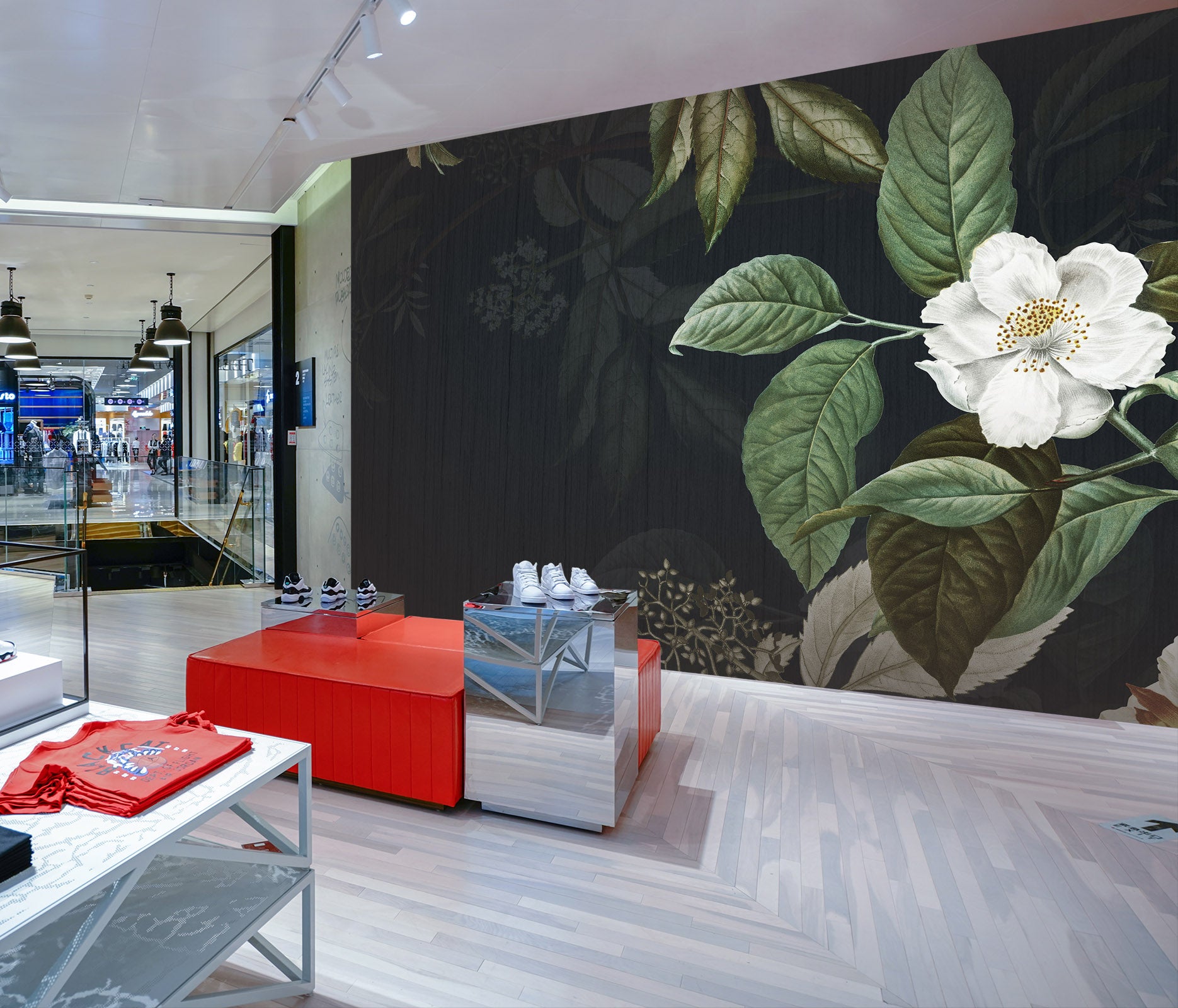 3D White Flower Leaf 115 Wall Murals