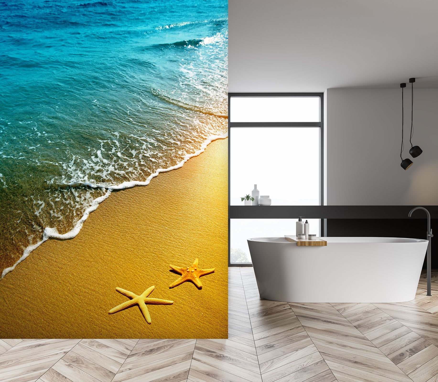 3D Beach Starfish Golden 083 Wall Murals Wallpaper AJ Wallpaper
