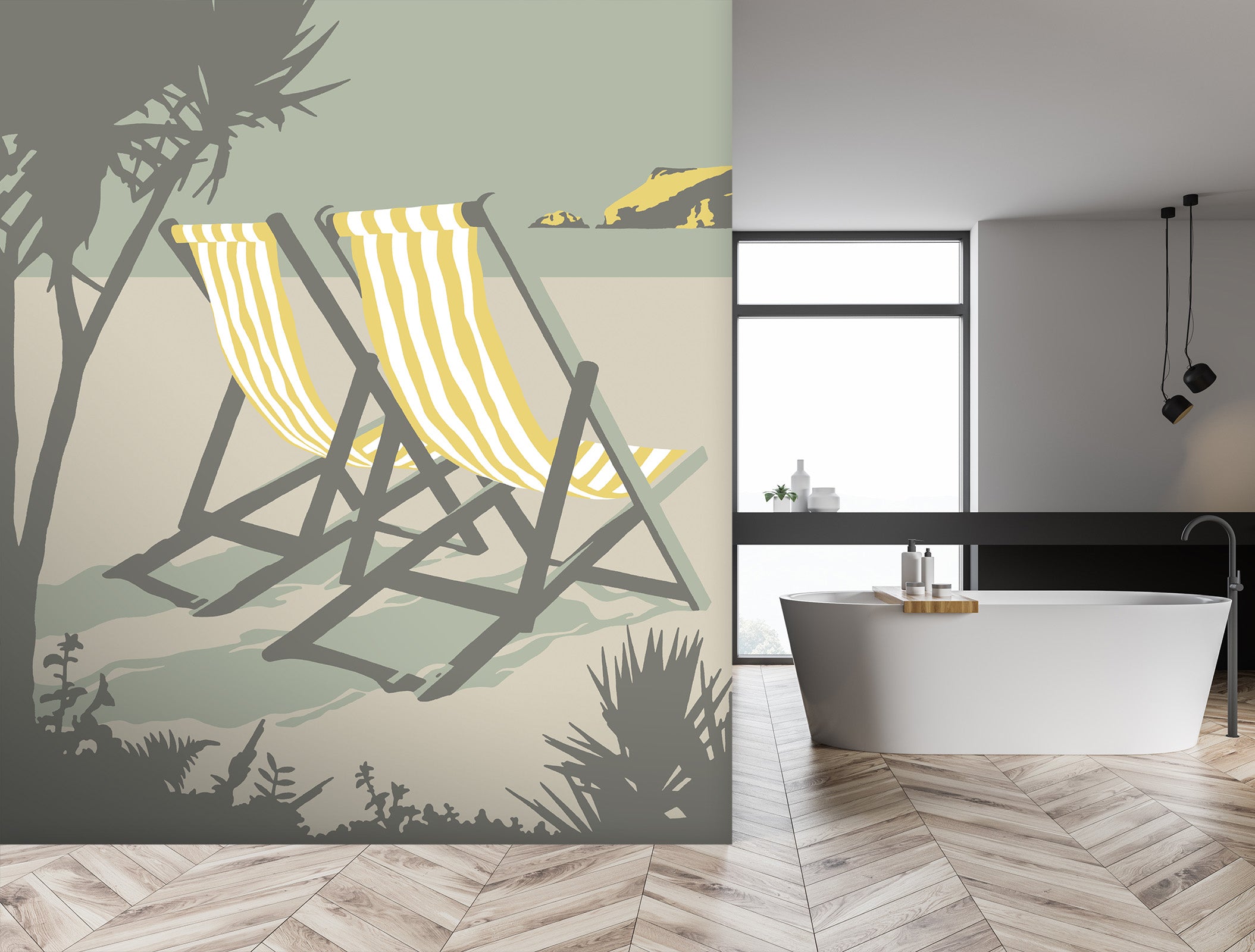 3D Polzeath Deckchairs 1040 Steve Read Wall Mural Wall Murals