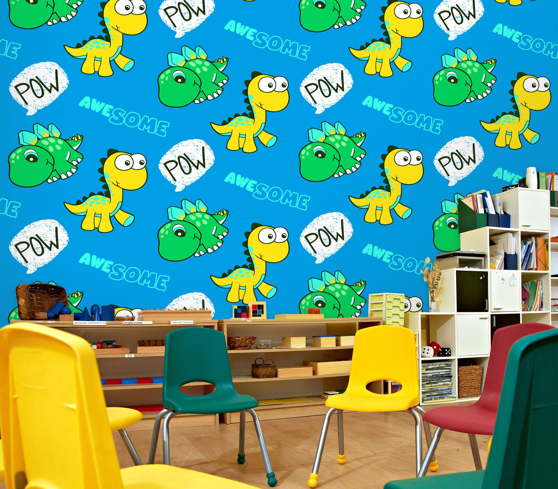 3D Green Yellow Dinosaur 57071 Wall Murals