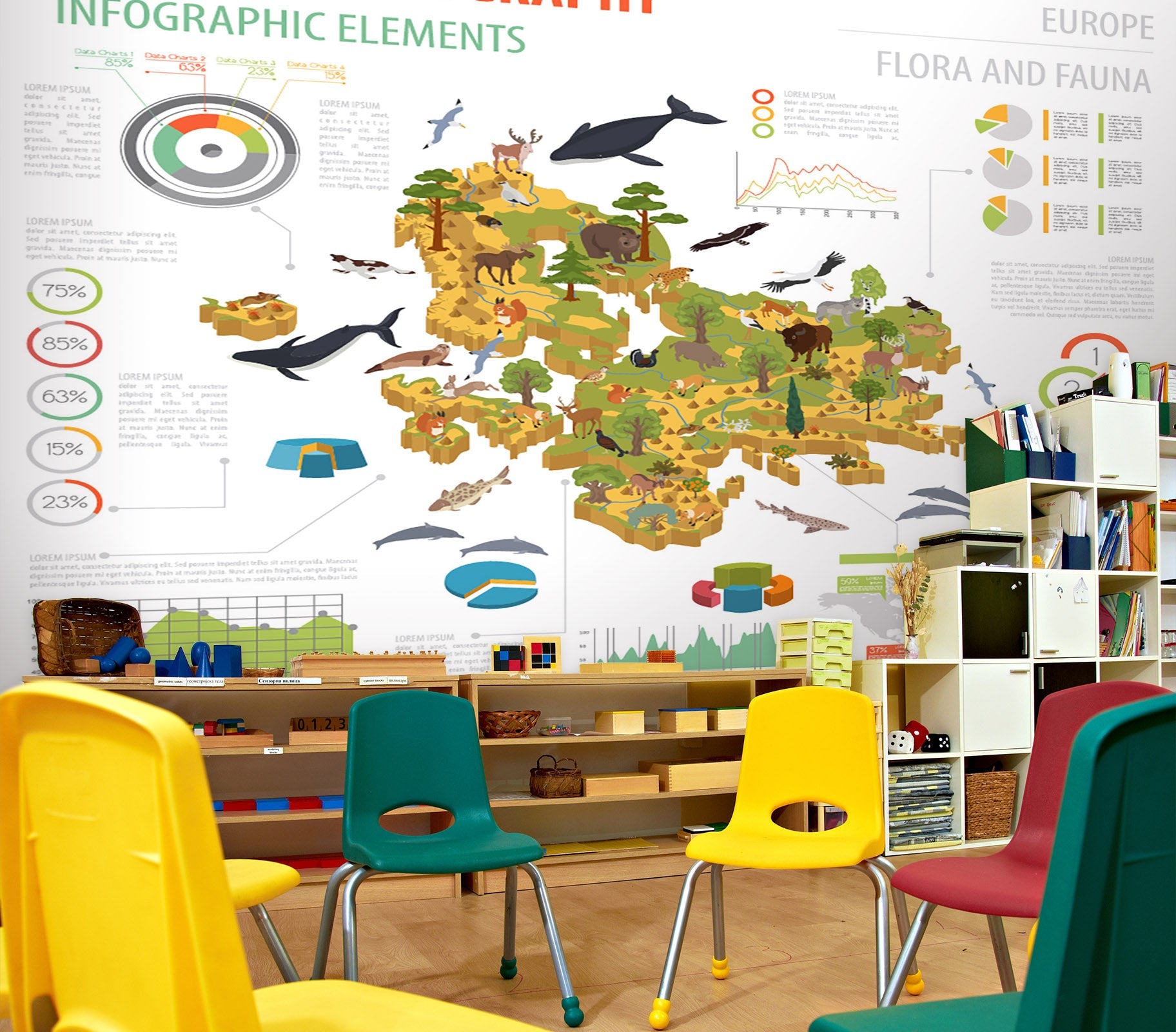 3D Cartoon Animal Map 185 Wall Murals Wallpaper AJ Wallpaper 2