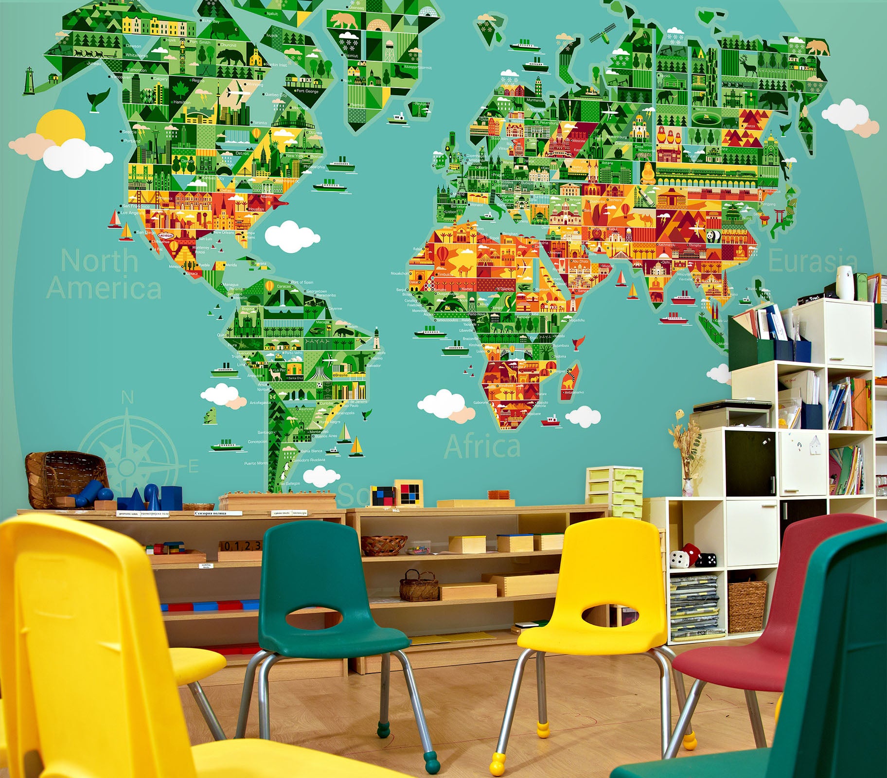 3D Abstract Art 2060 World Map Wall Murals