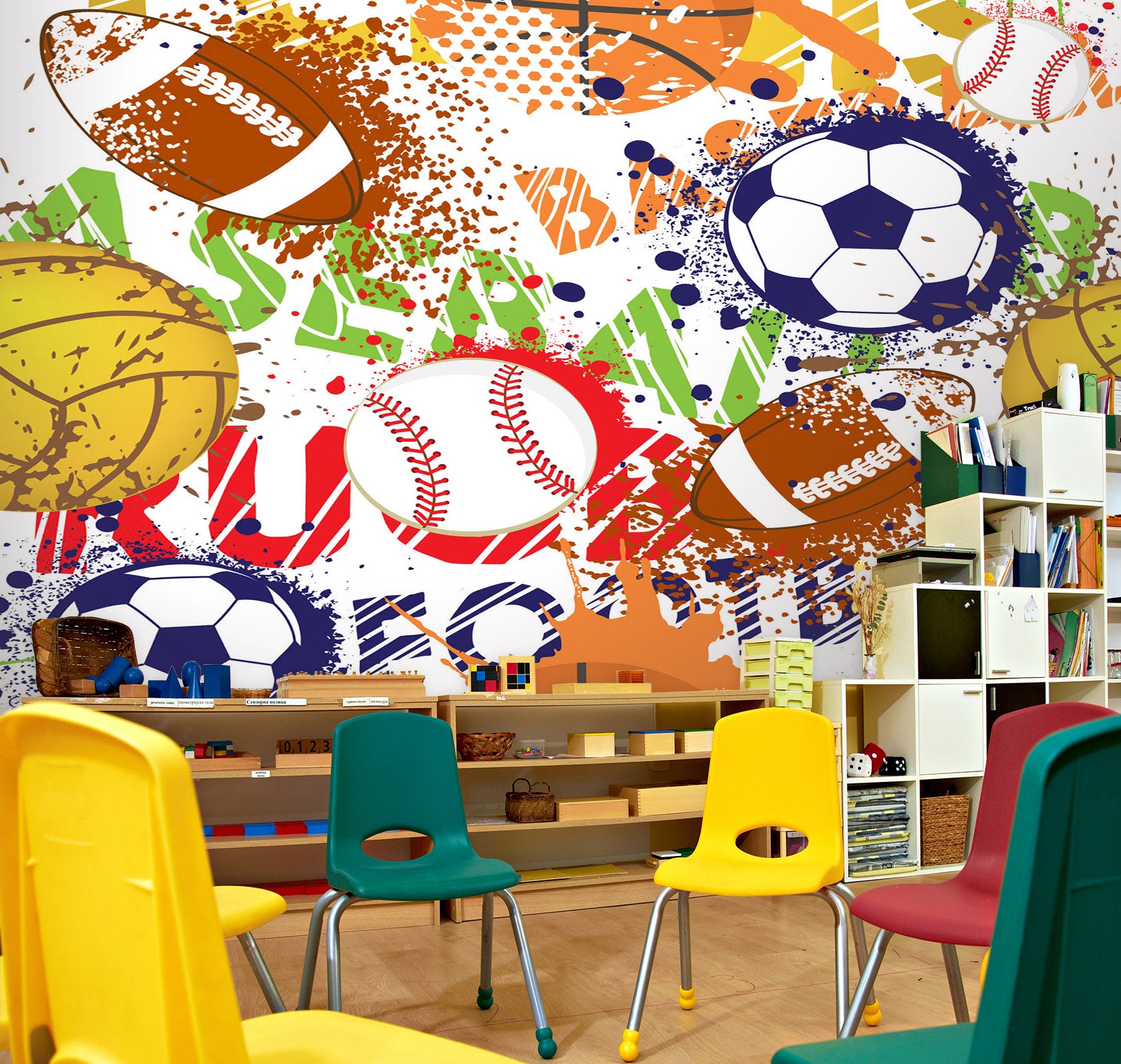 3D Basketball Football 165 Wall Murals