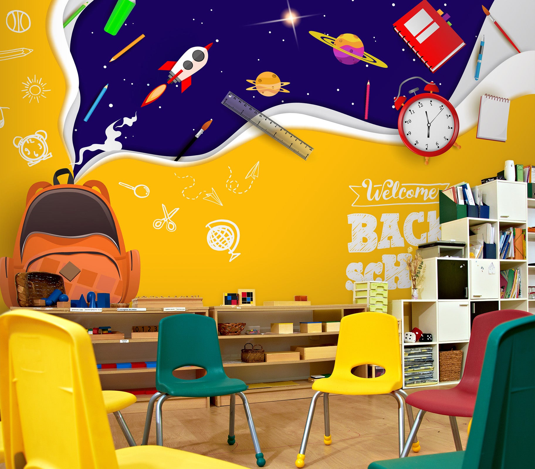 3D School Bag Rocket 193 Wall Murals