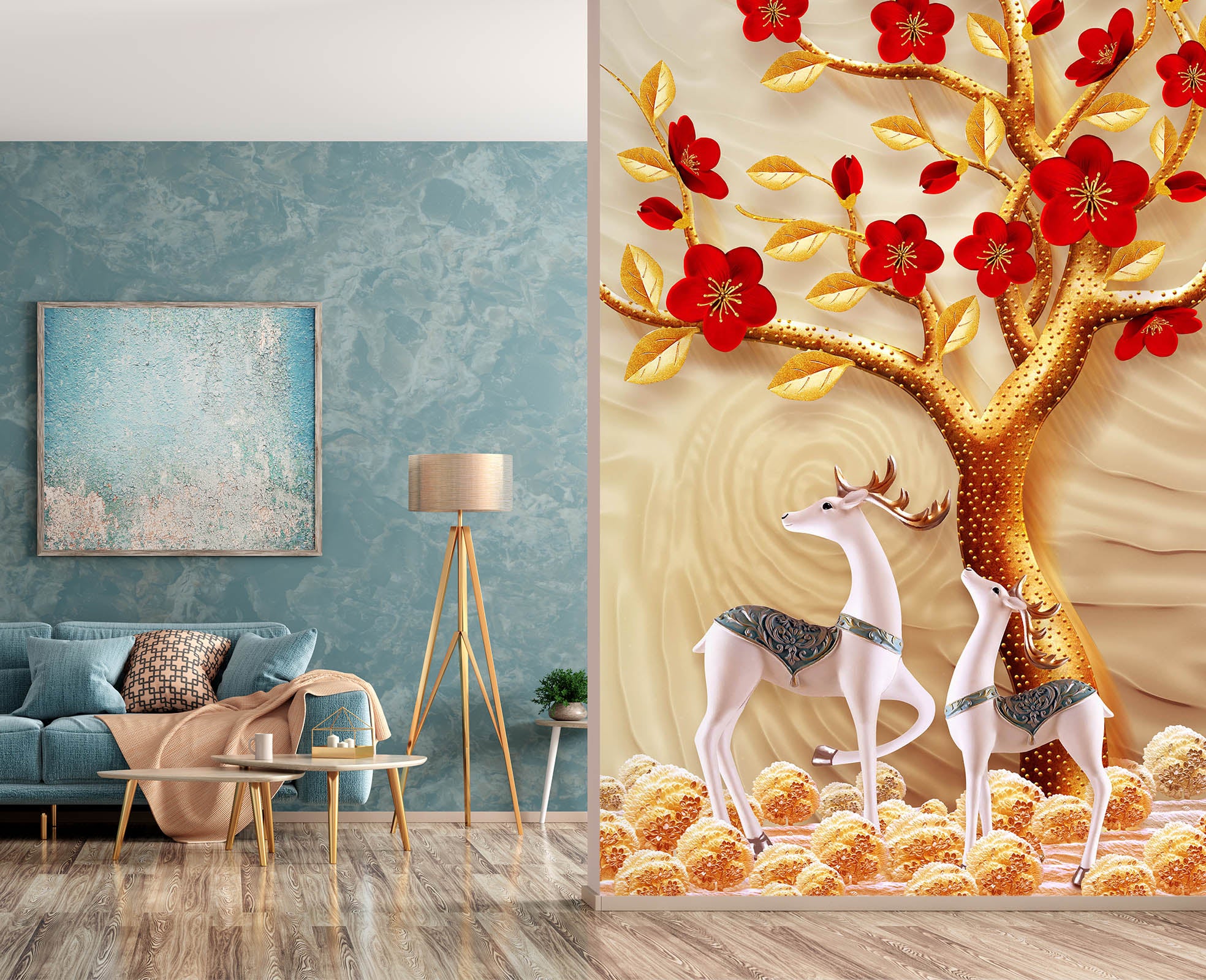 3D Golden Twig 068 Wall Murals