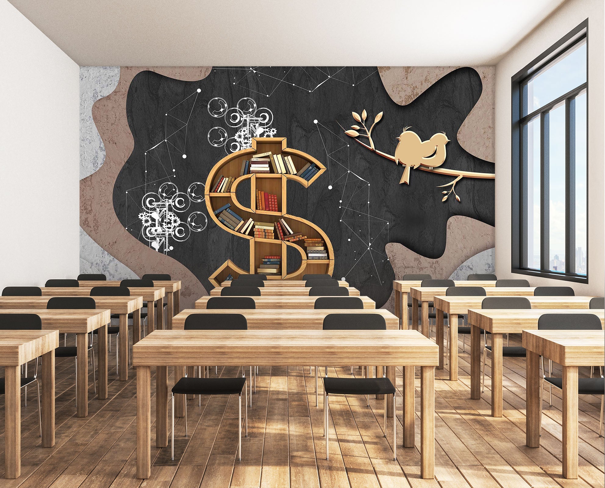 3D Bookshelf Bird 153 Wall Murals Wallpaper AJ Wallpaper 2