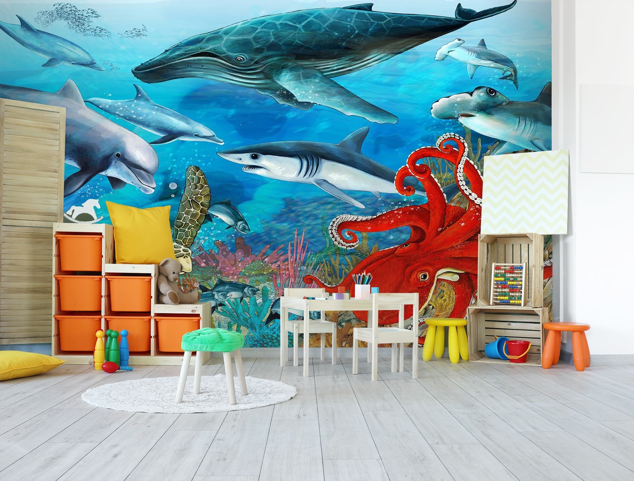 3D Dolphin Shark Turtle 035 Wall Murals Wallpaper AJ Wallpaper 2