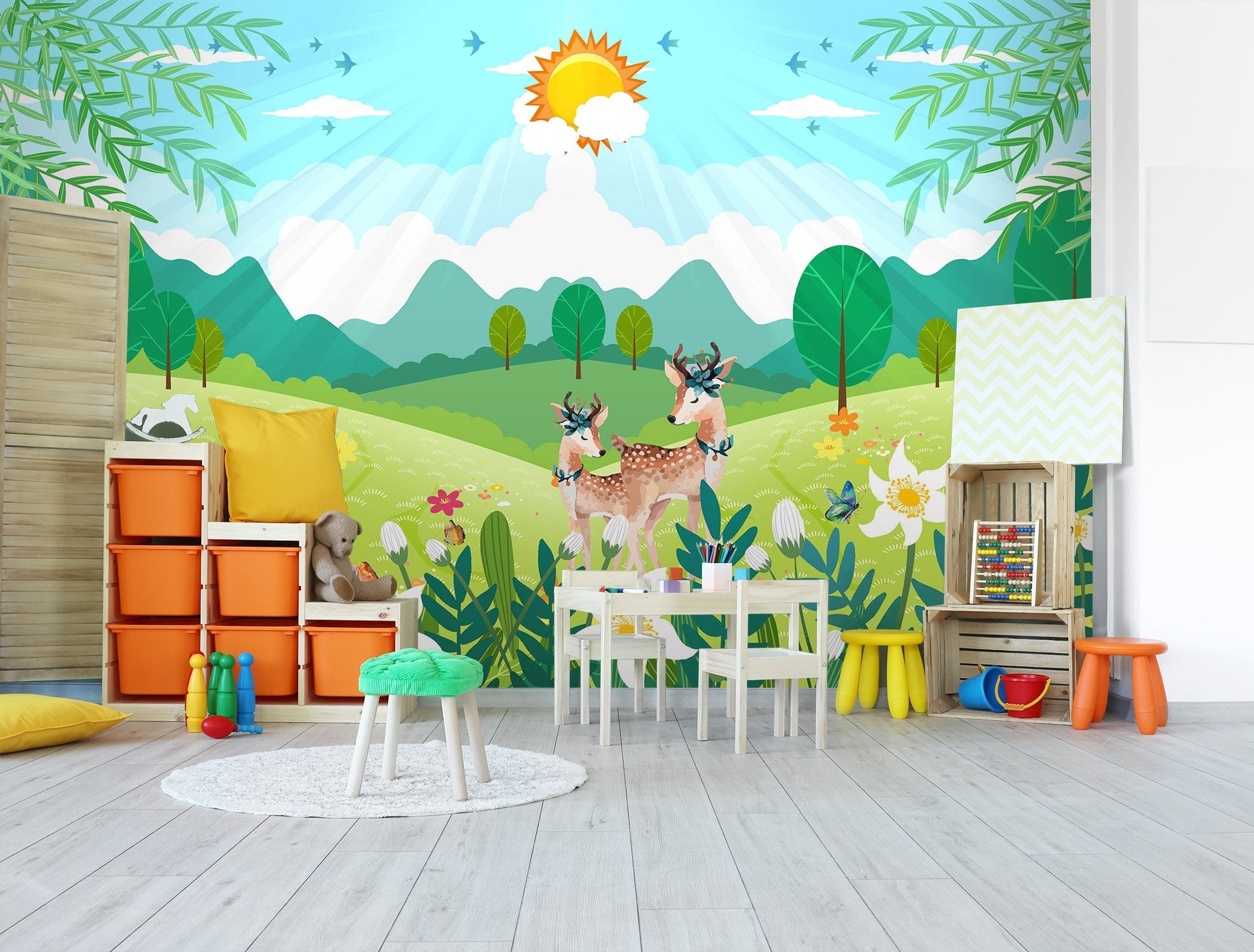 3D Sun Deer Grass 027 Wall Murals Wallpaper AJ Wallpaper 2