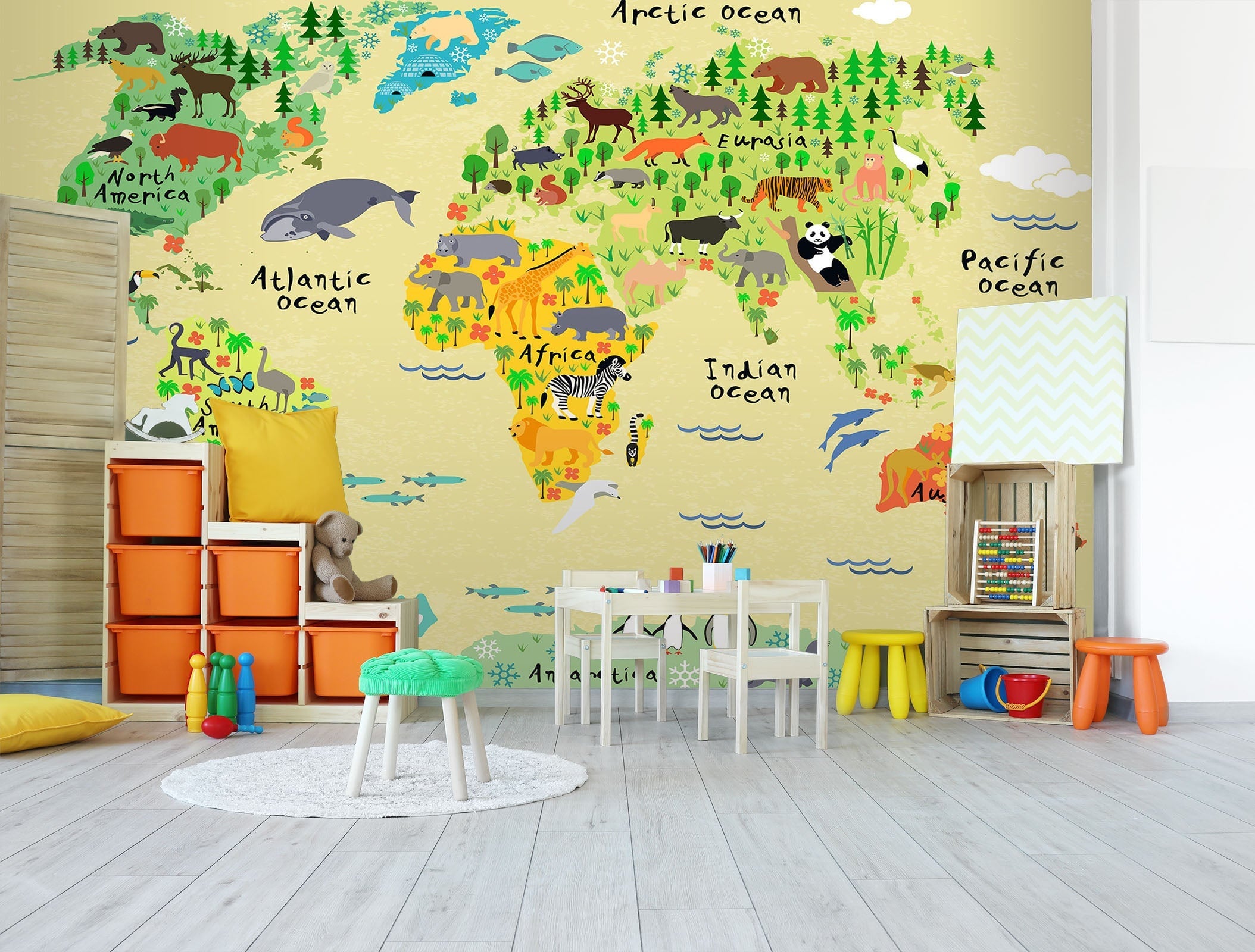 3D Cartoon Animal Map 052 Wall Murals Wallpaper AJ Wallpaper 2