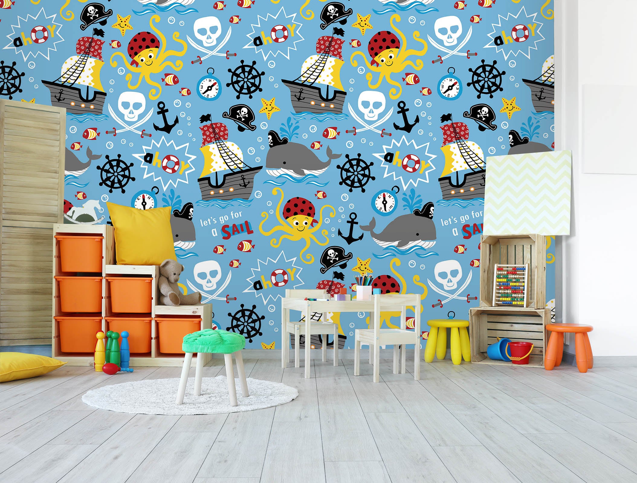 3D Ferry Whale Octopus 57053 Wall Murals