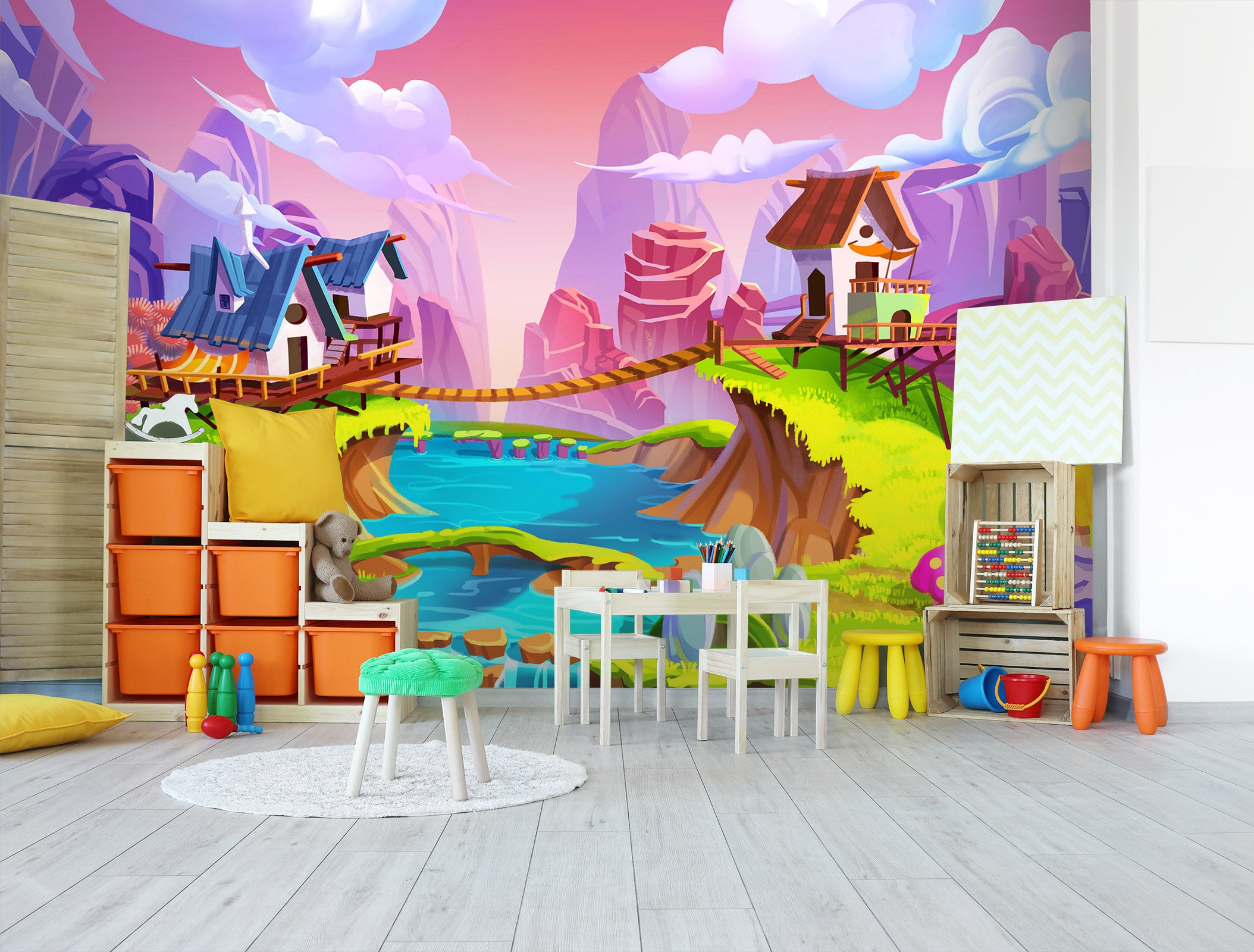 3D House Bridge River 280 Wall Murals