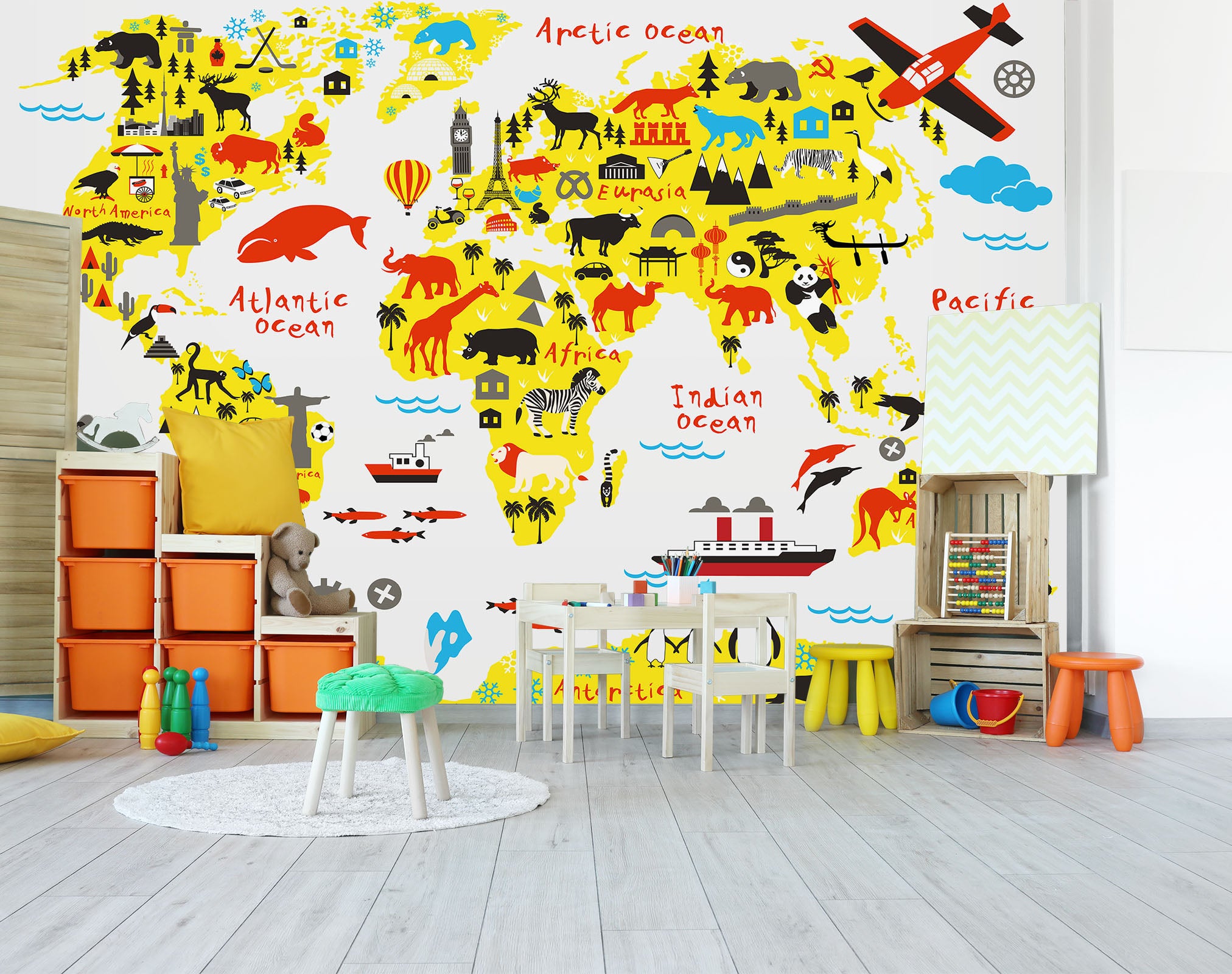 3D Aircraft Animal 2045 World Map Wall Murals