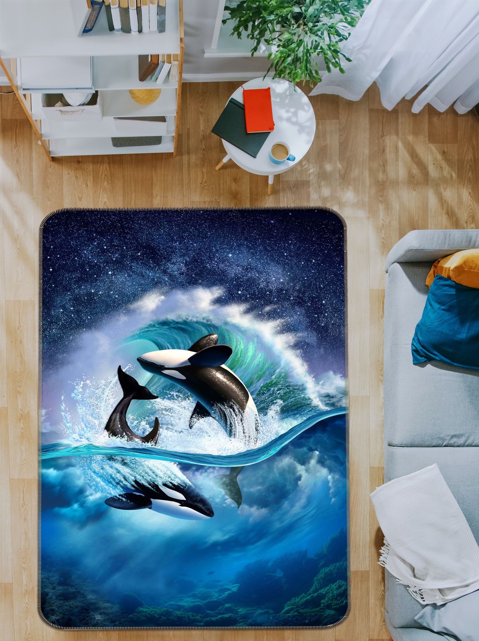3D Orca Wave 1074 Jerry LoFaro Rug Non Slip Rug Mat