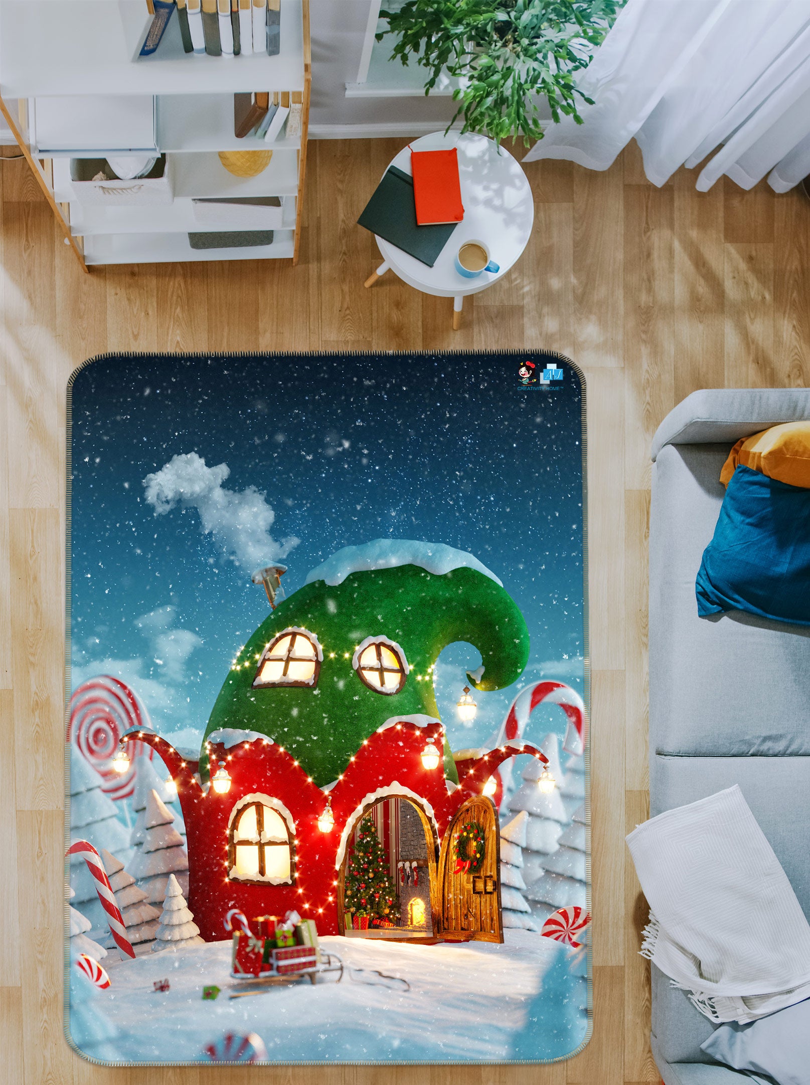 3D Green Red Cabin 56191 Christmas Non Slip Rug Mat Xmas