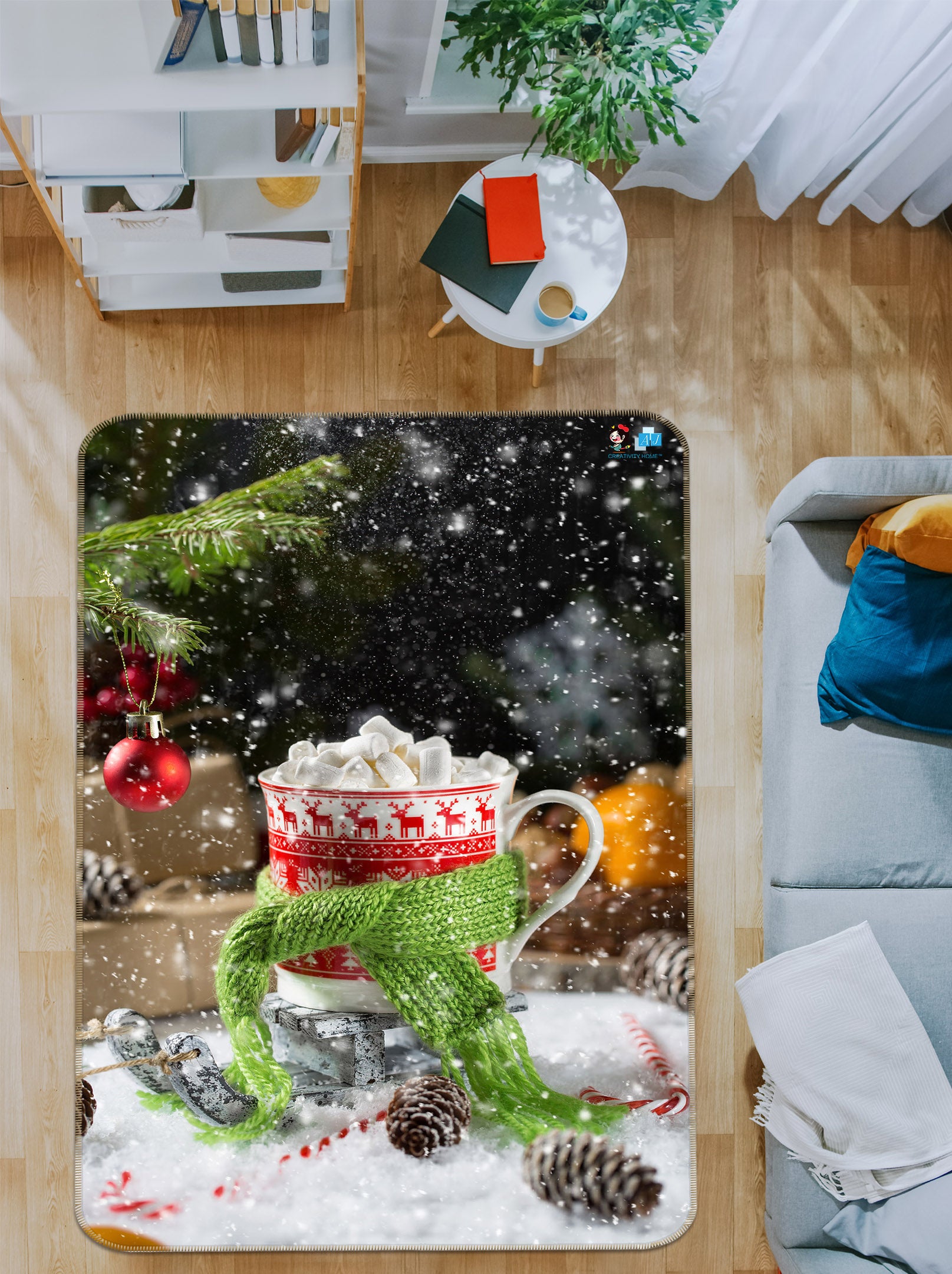 3D Cup Green Scarf 57040 Christmas Non Slip Rug Mat Xmas