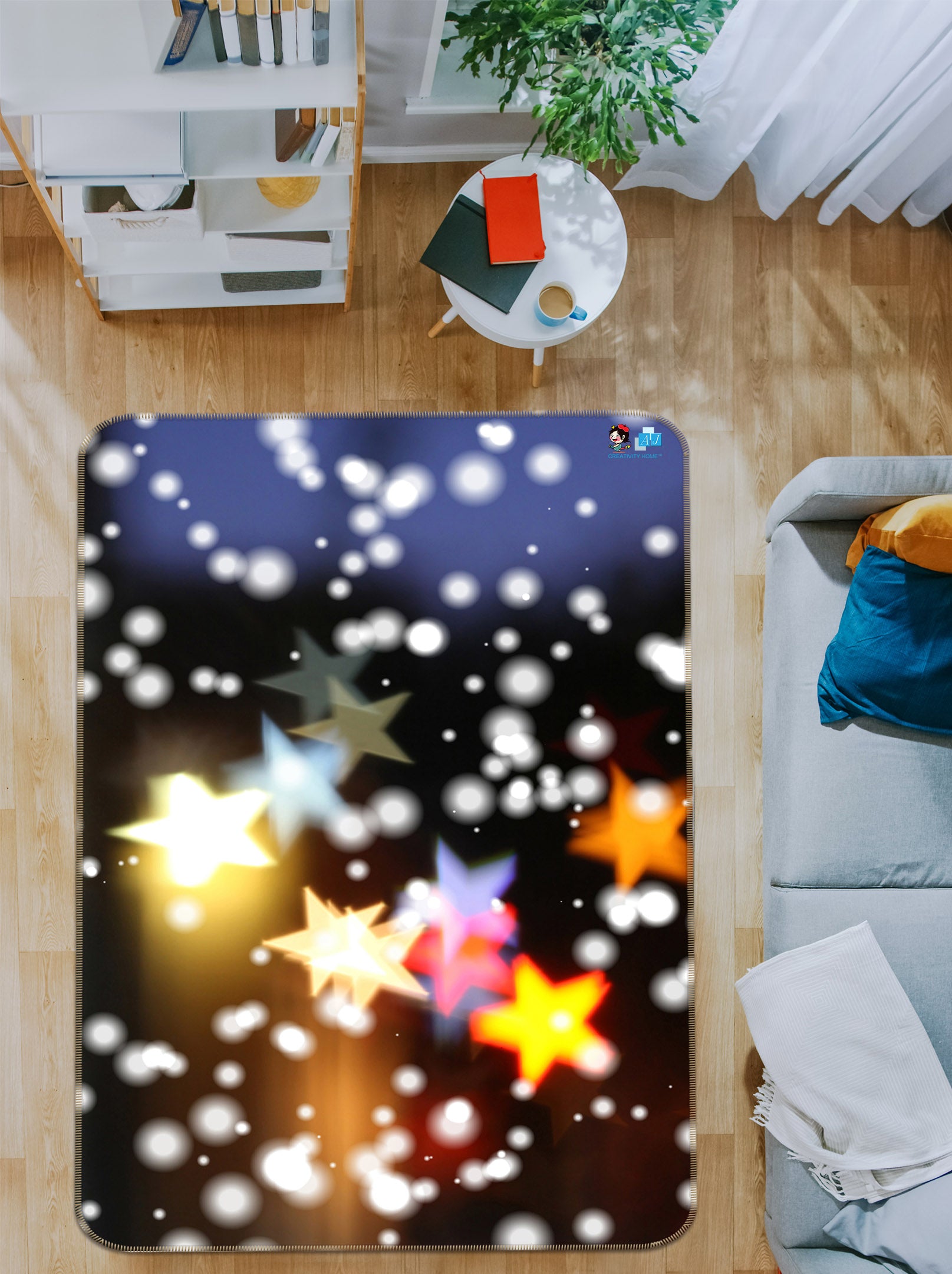 3D Color Five-Pointed Star Lights 57014 Christmas Non Slip Rug Mat Xmas