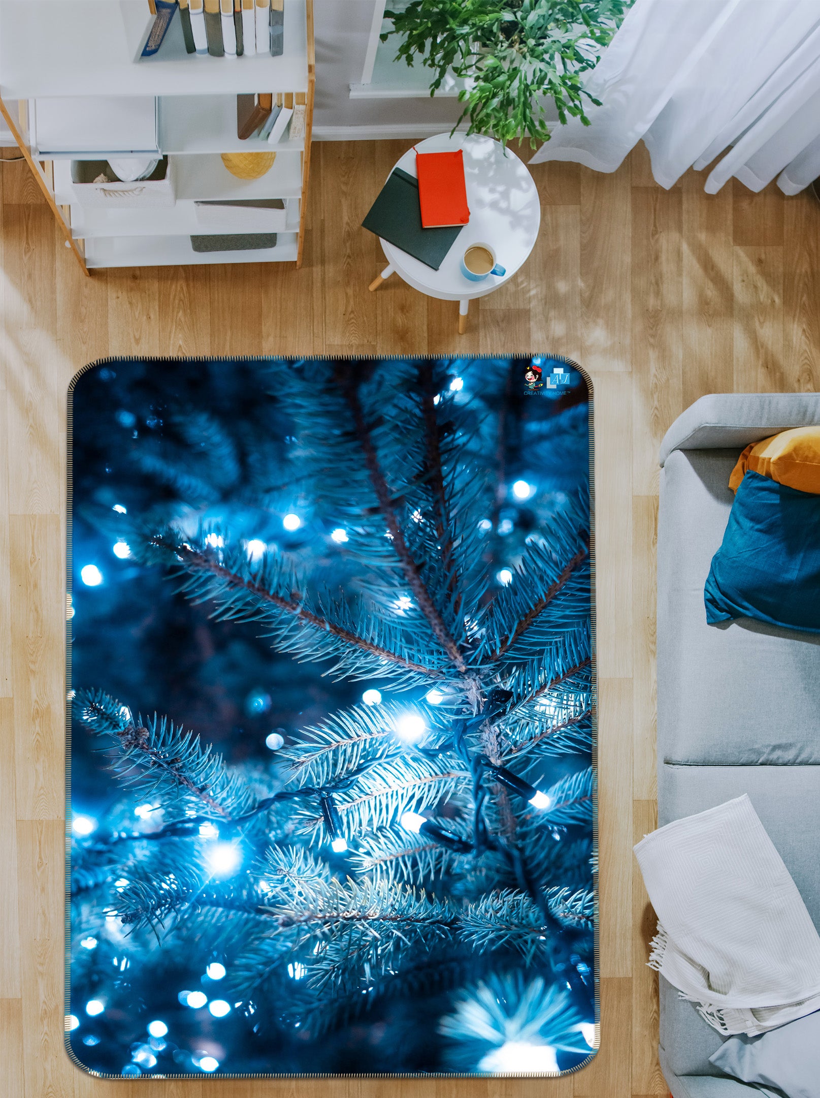 3D Blue Light Branches 57011 Christmas Non Slip Rug Mat Xmas