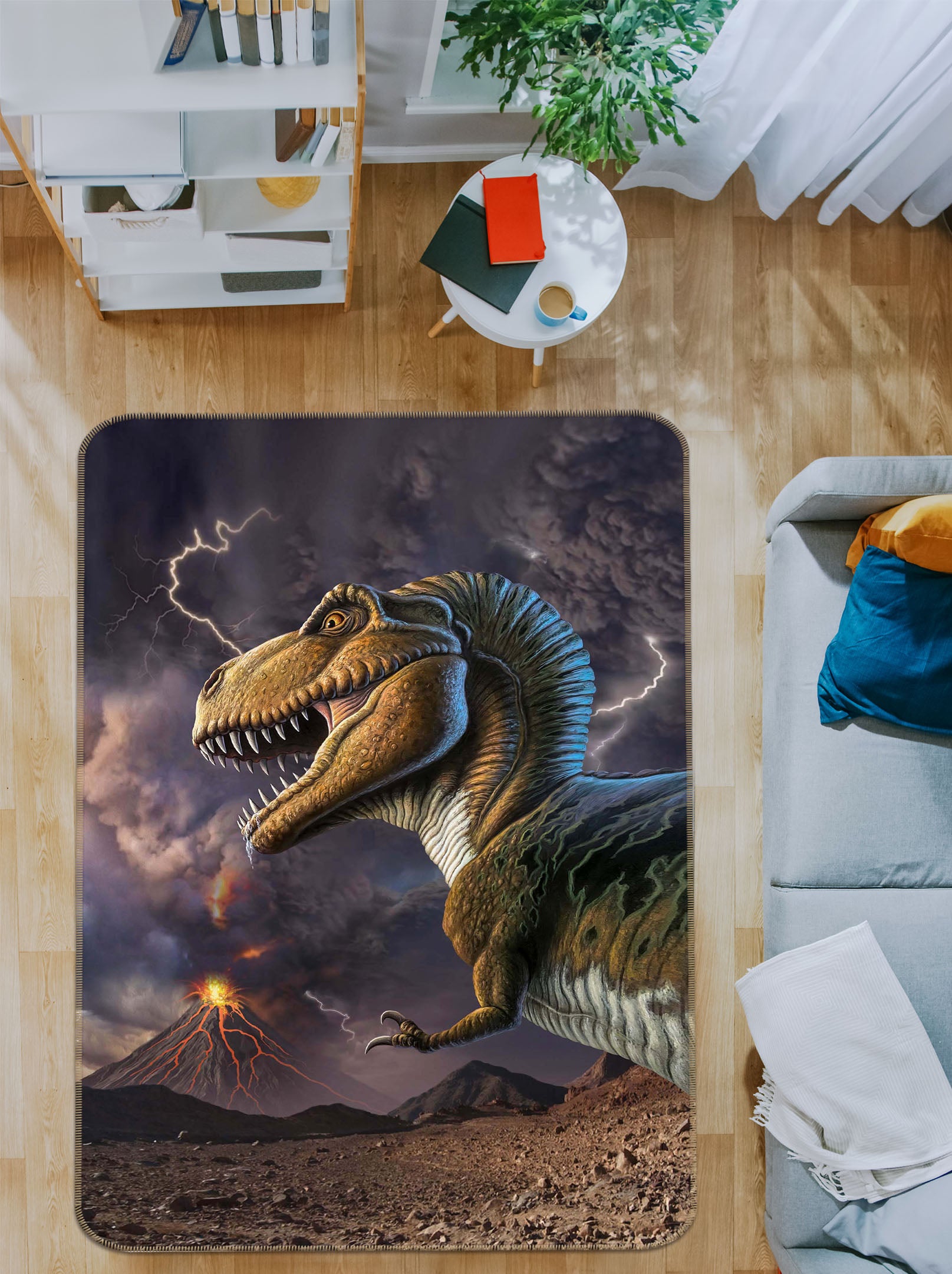 3D Dinosaur Storm 1077 Jerry LoFaro Rug Non Slip Rug Mat