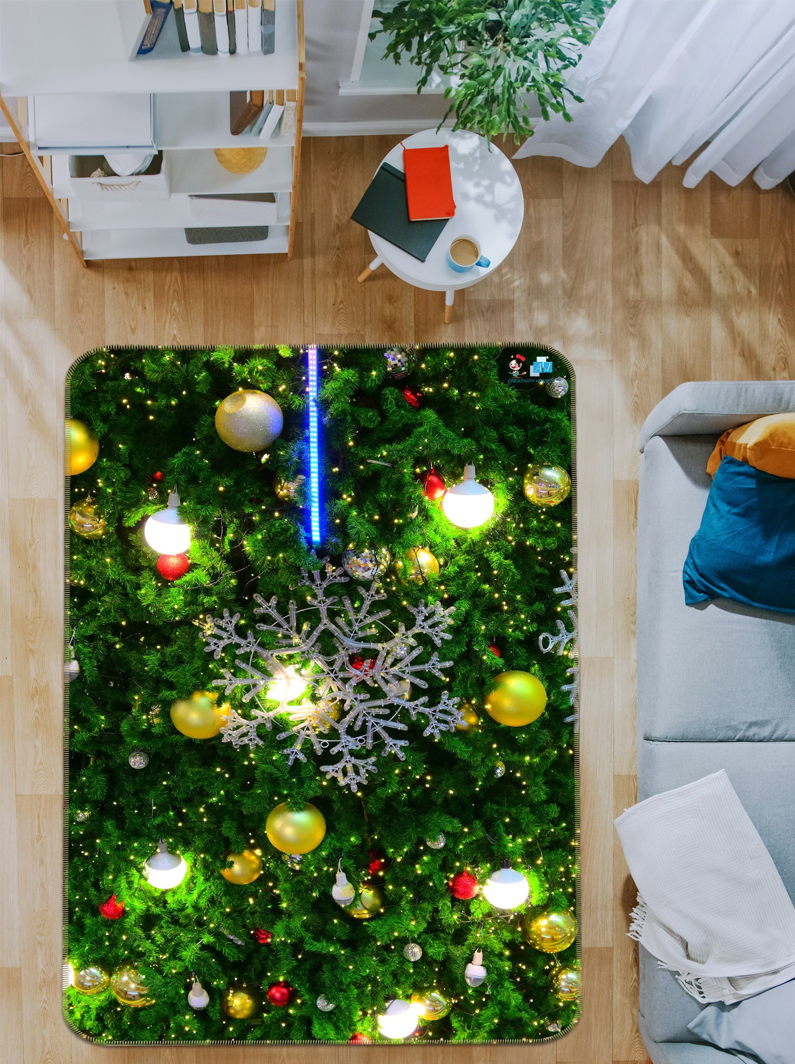 3D Yellow Ball Tree 57042 Christmas Non Slip Rug Mat Xmas