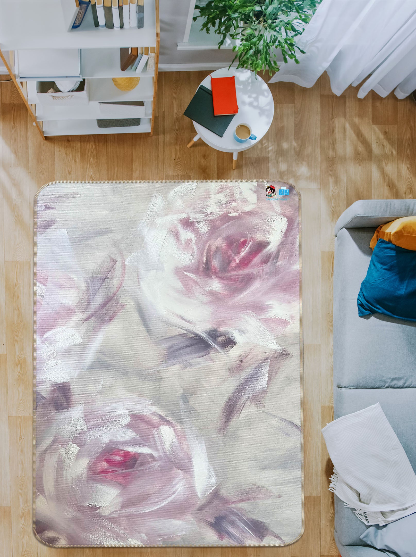 3D Gentle Pink Flower 3043 Skromova Marina Rug Non Slip Rug Mat