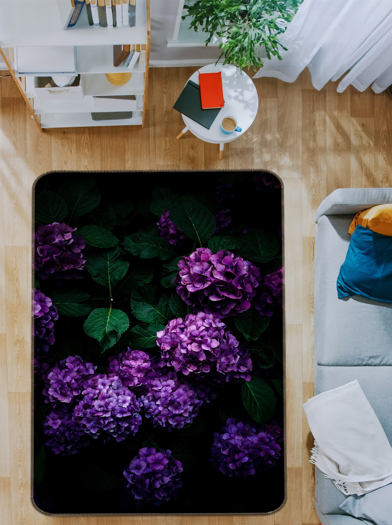 3D Purple Hydrangea 1008 Noirblanc777 Rug Non Slip Rug Mat
