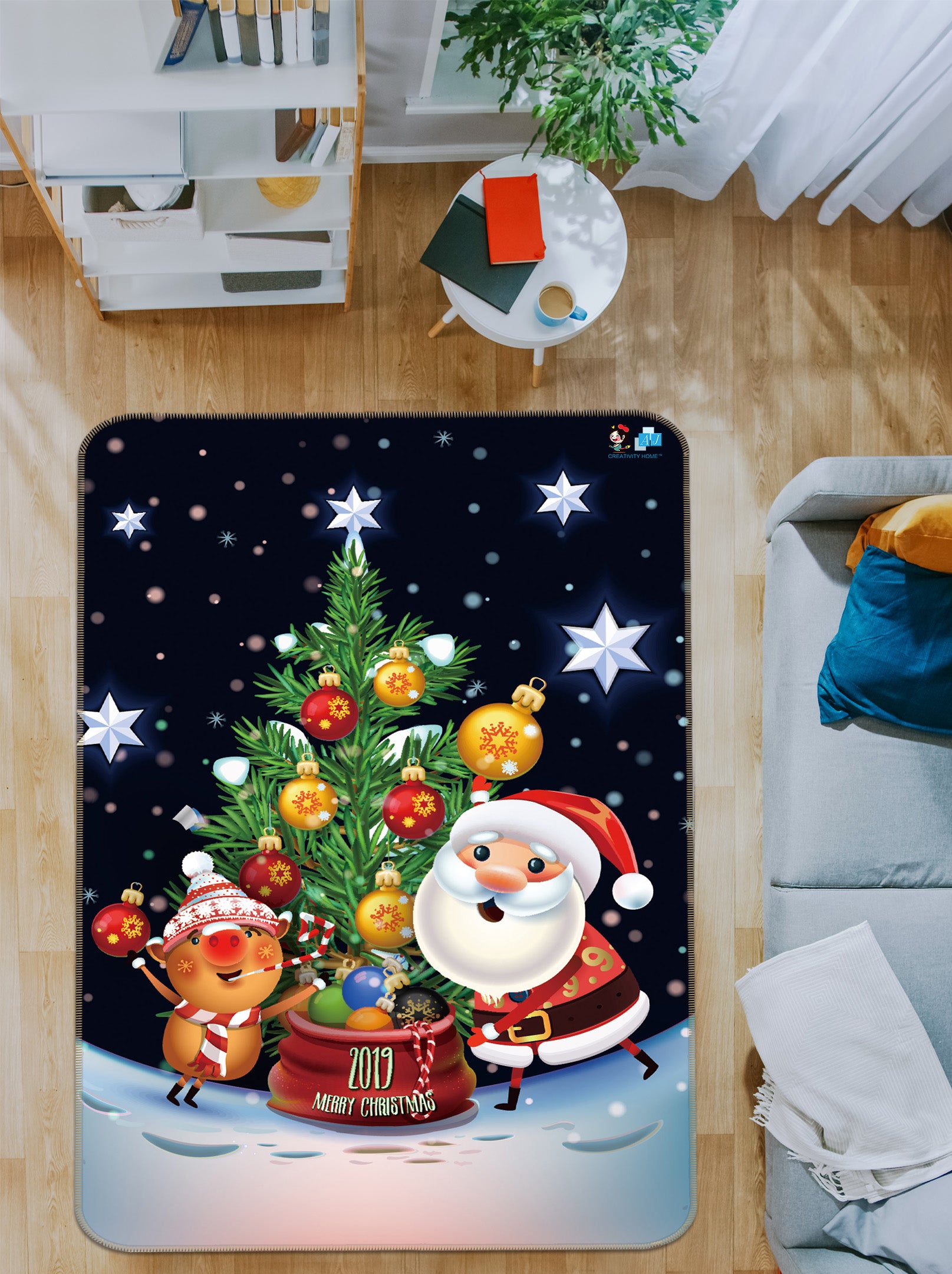 3D Deer Tree Santa 57039 Christmas Non Slip Rug Mat Xmas