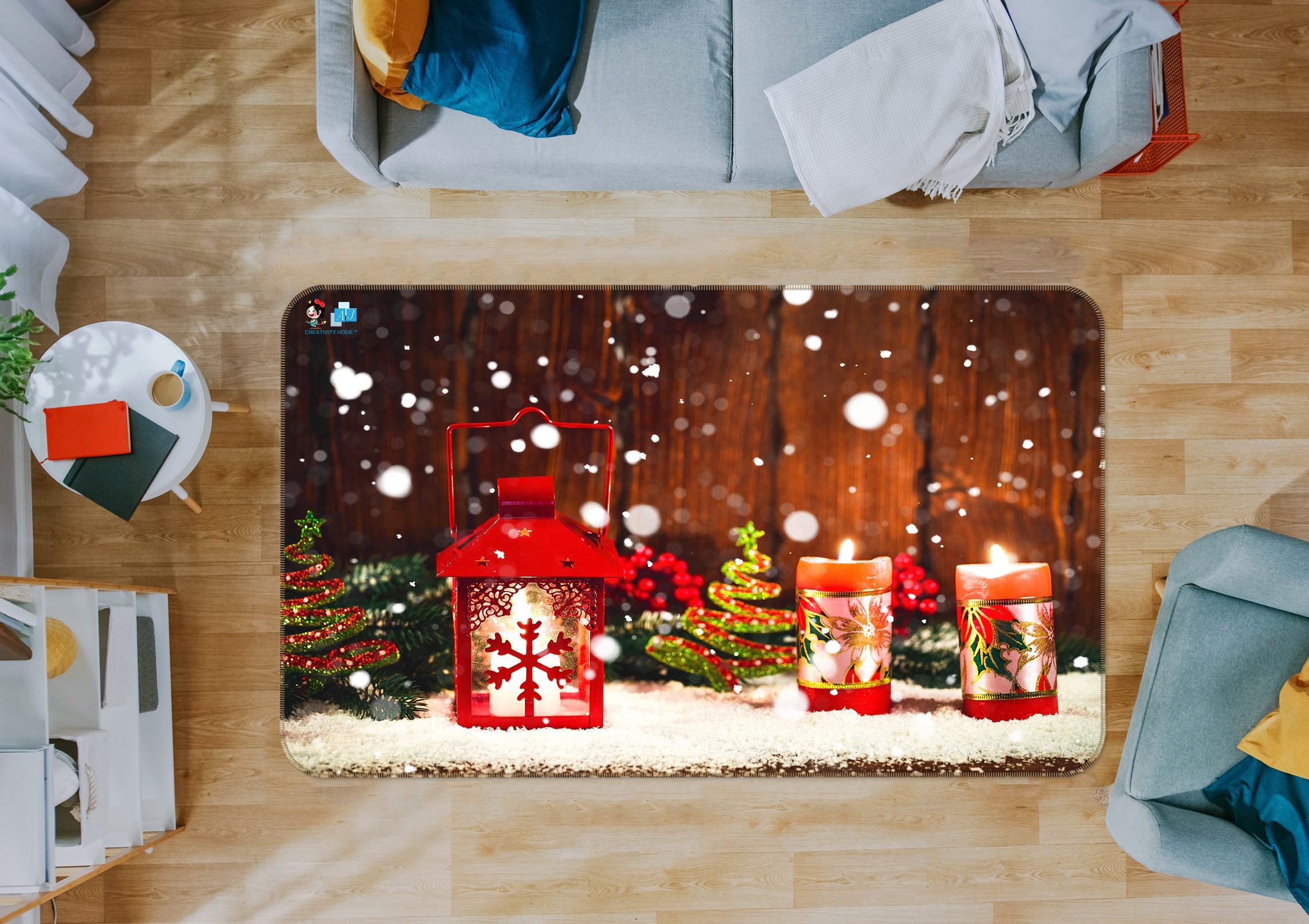 3D Red Candle Light 56141 Christmas Non Slip Rug Mat Xmas