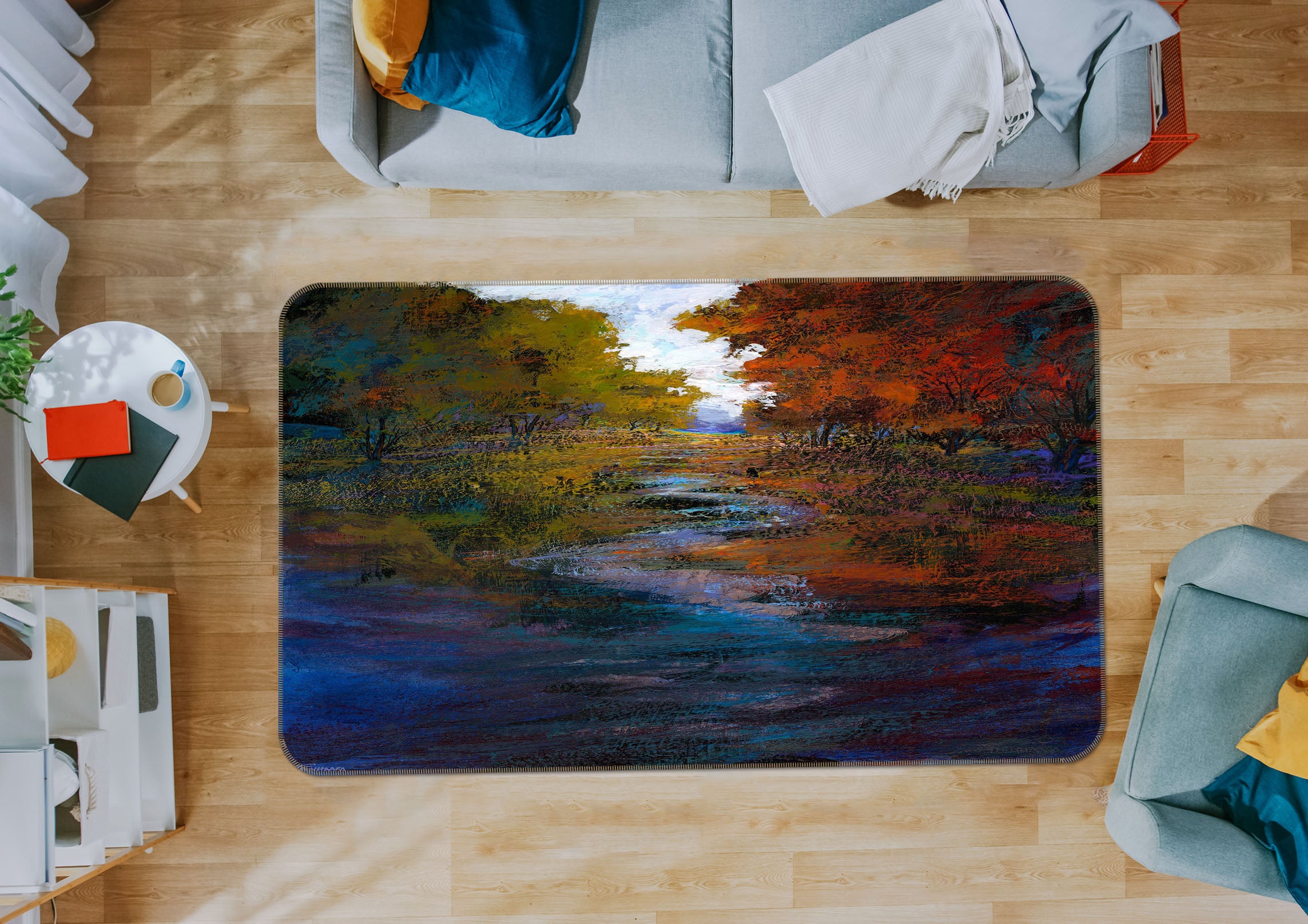 3D Forest River 1038 Michael Tienhaara Rug Non Slip Rug Mat