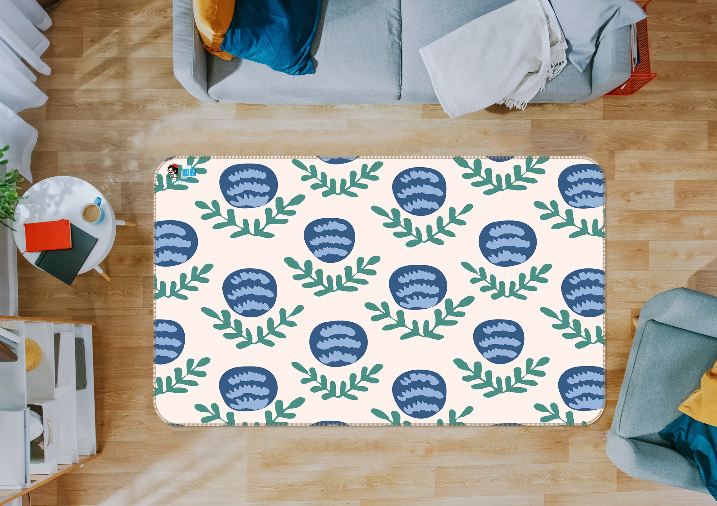 3D Blue Flowers 107111 Kashmira Jayaprakash Rug Non Slip Rug Mat