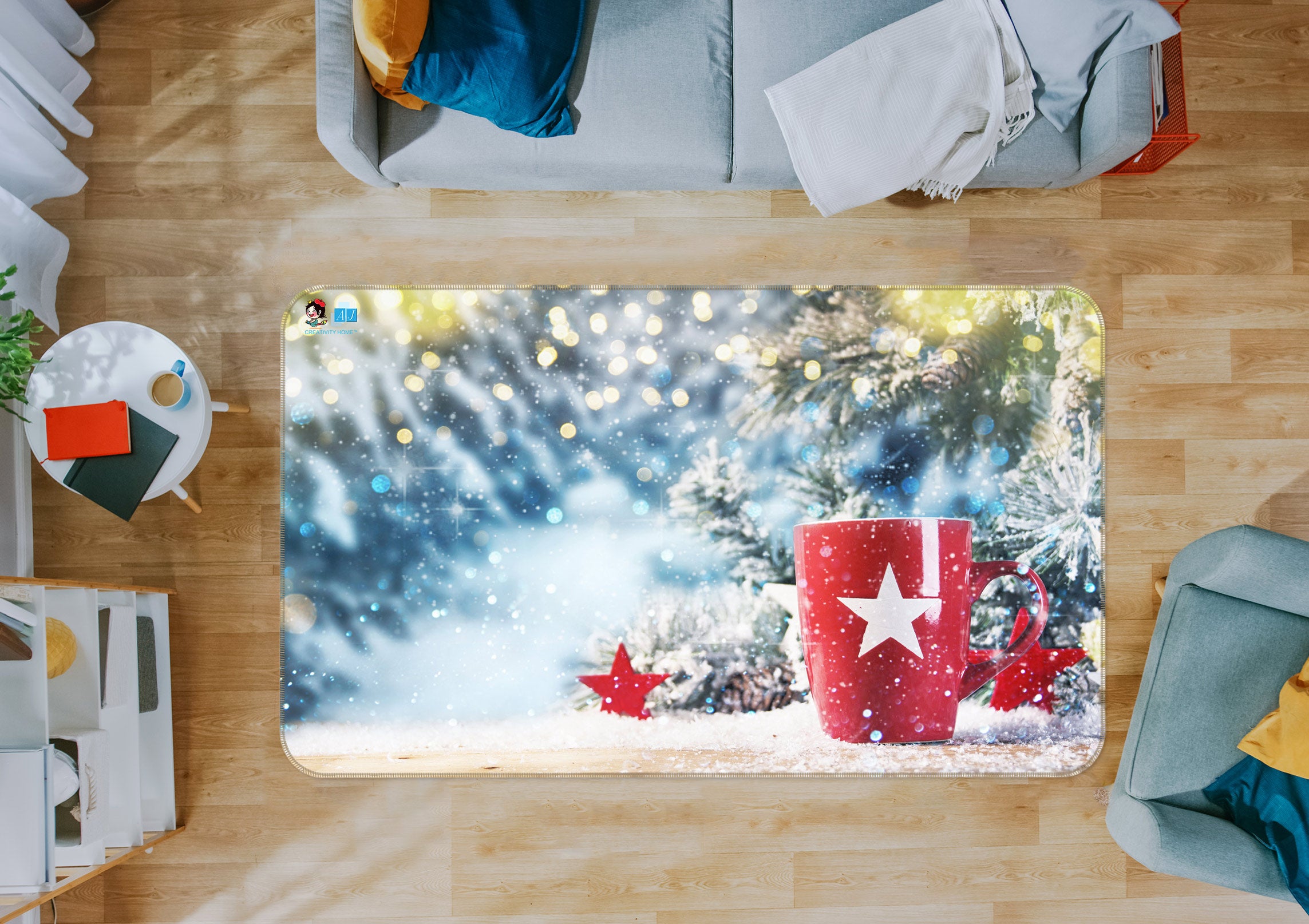 3D Snowy Red Cup 56130 Christmas Non Slip Rug Mat Xmas