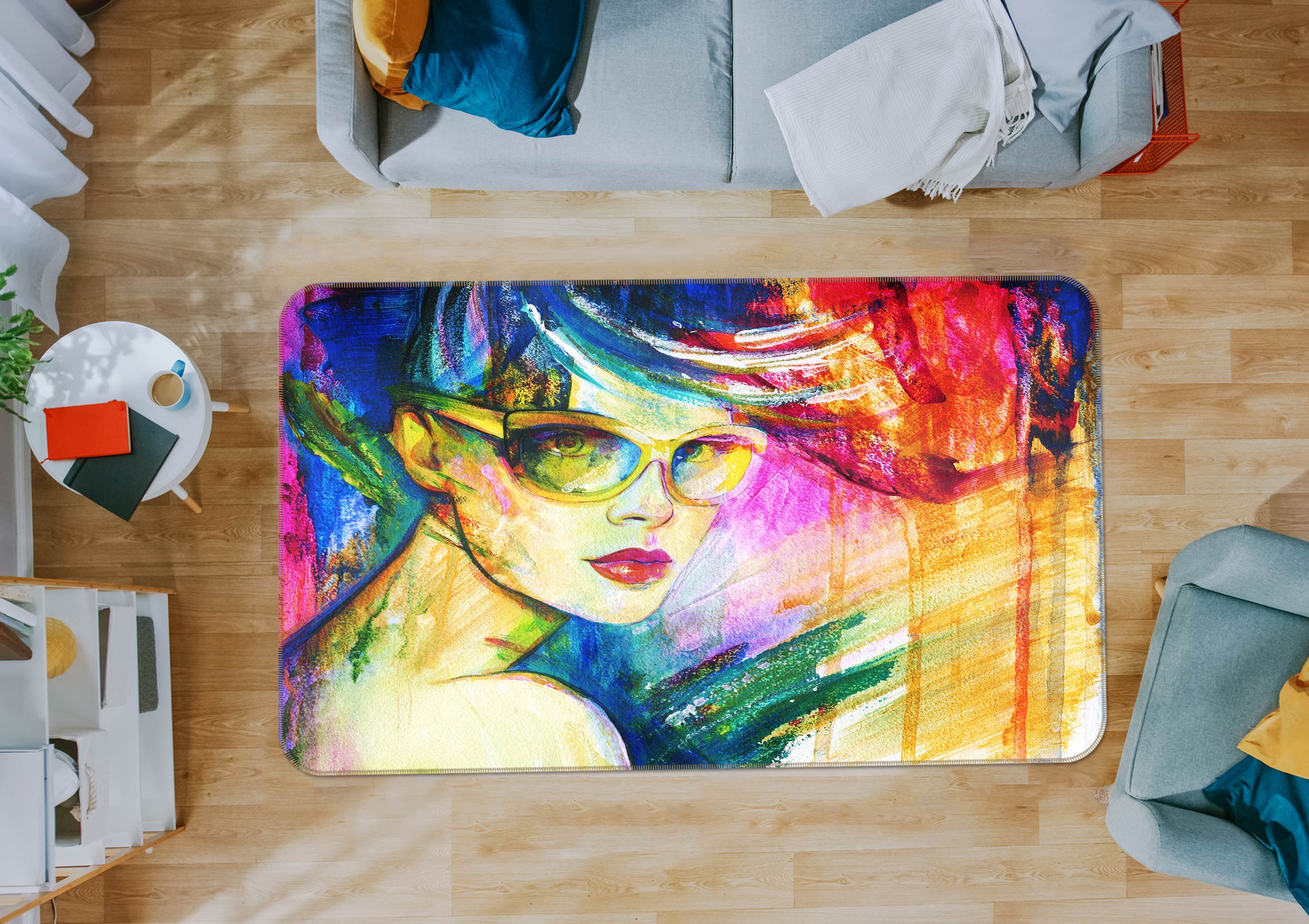 3D Glasses Woman 1044 Non Slip Rug Mat