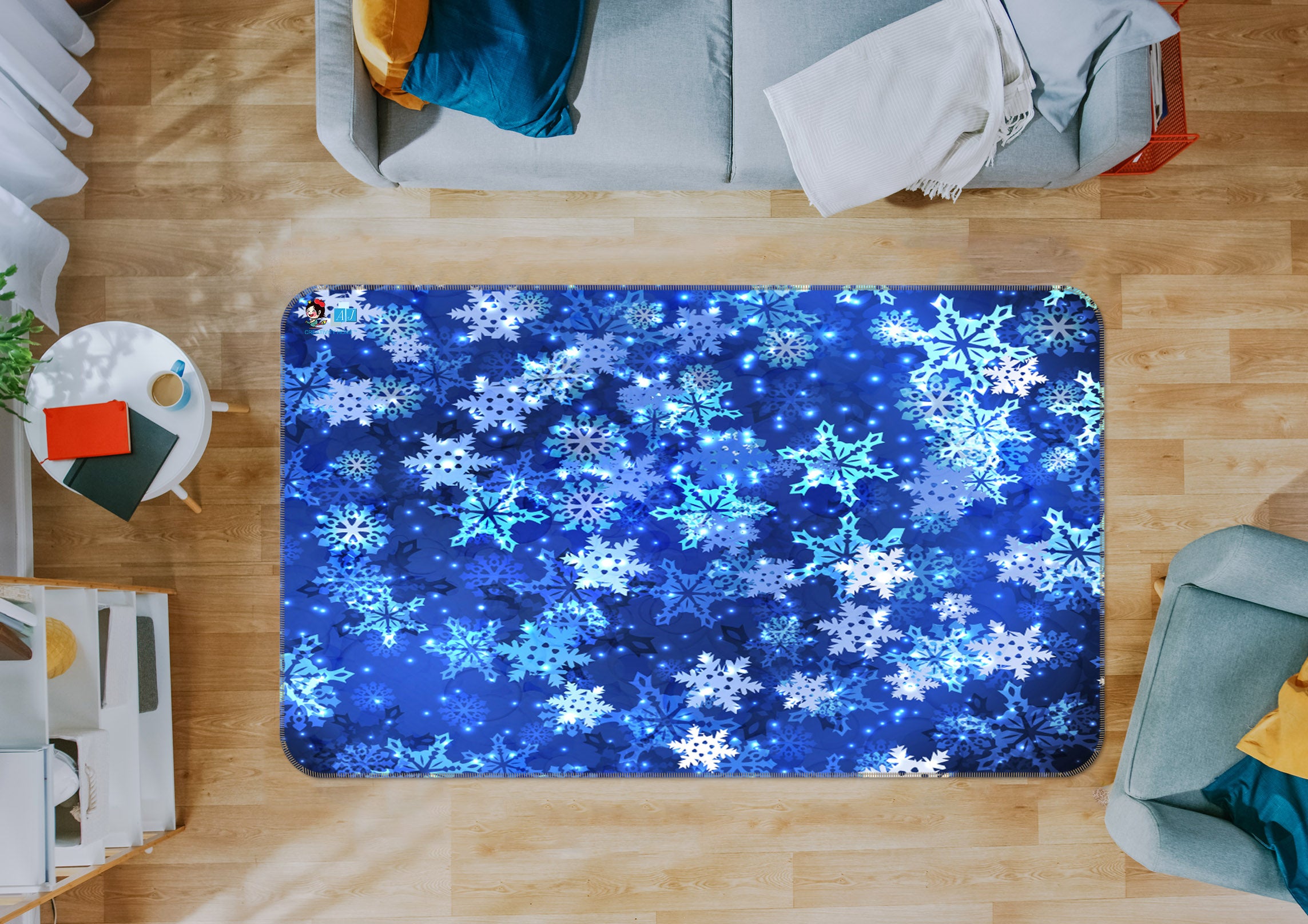 3D Blue Snowflakes 56229 Christmas Non Slip Rug Mat Xmas