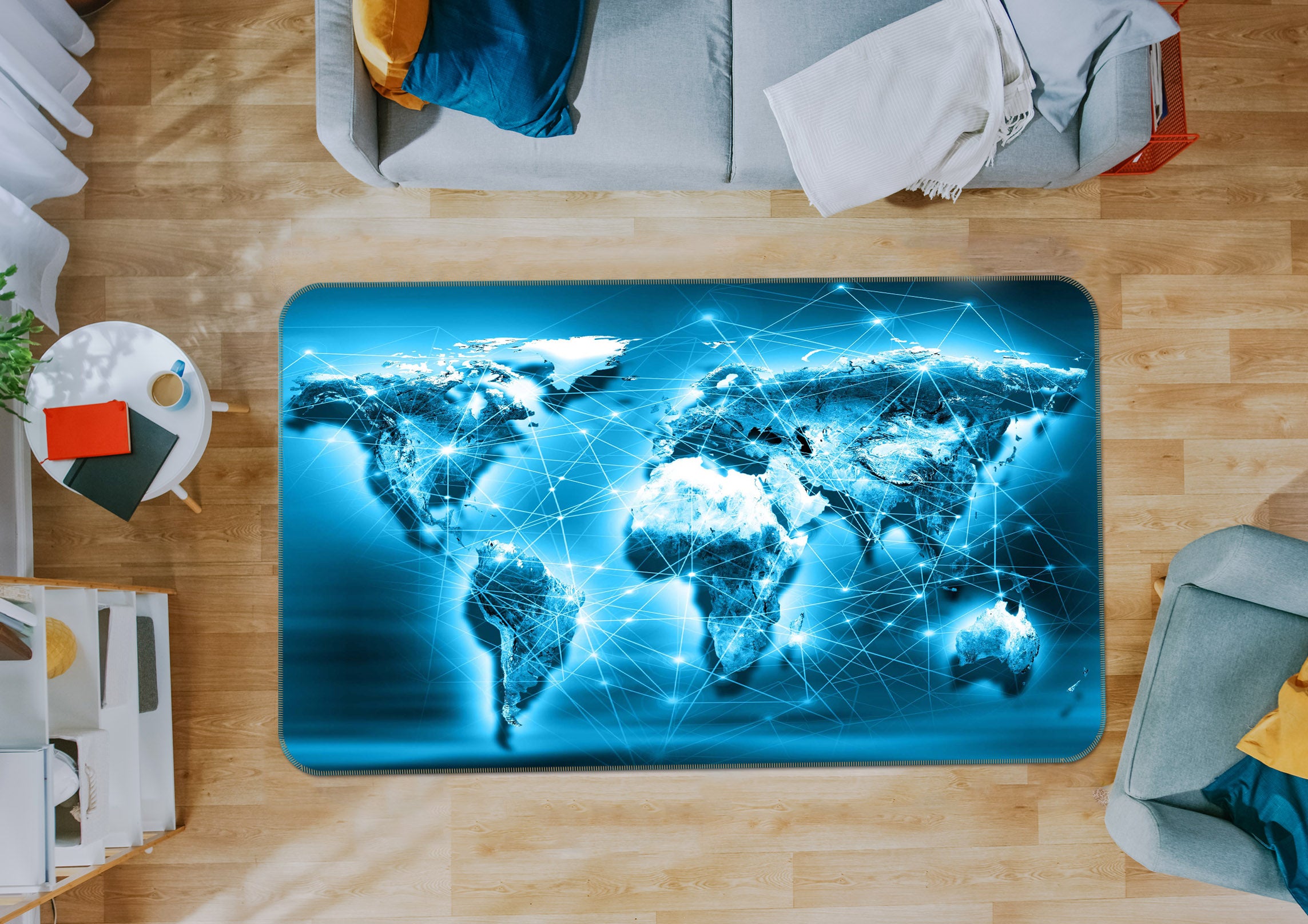 3D Blue Mountain 274 World Map Non Slip Rug Mat