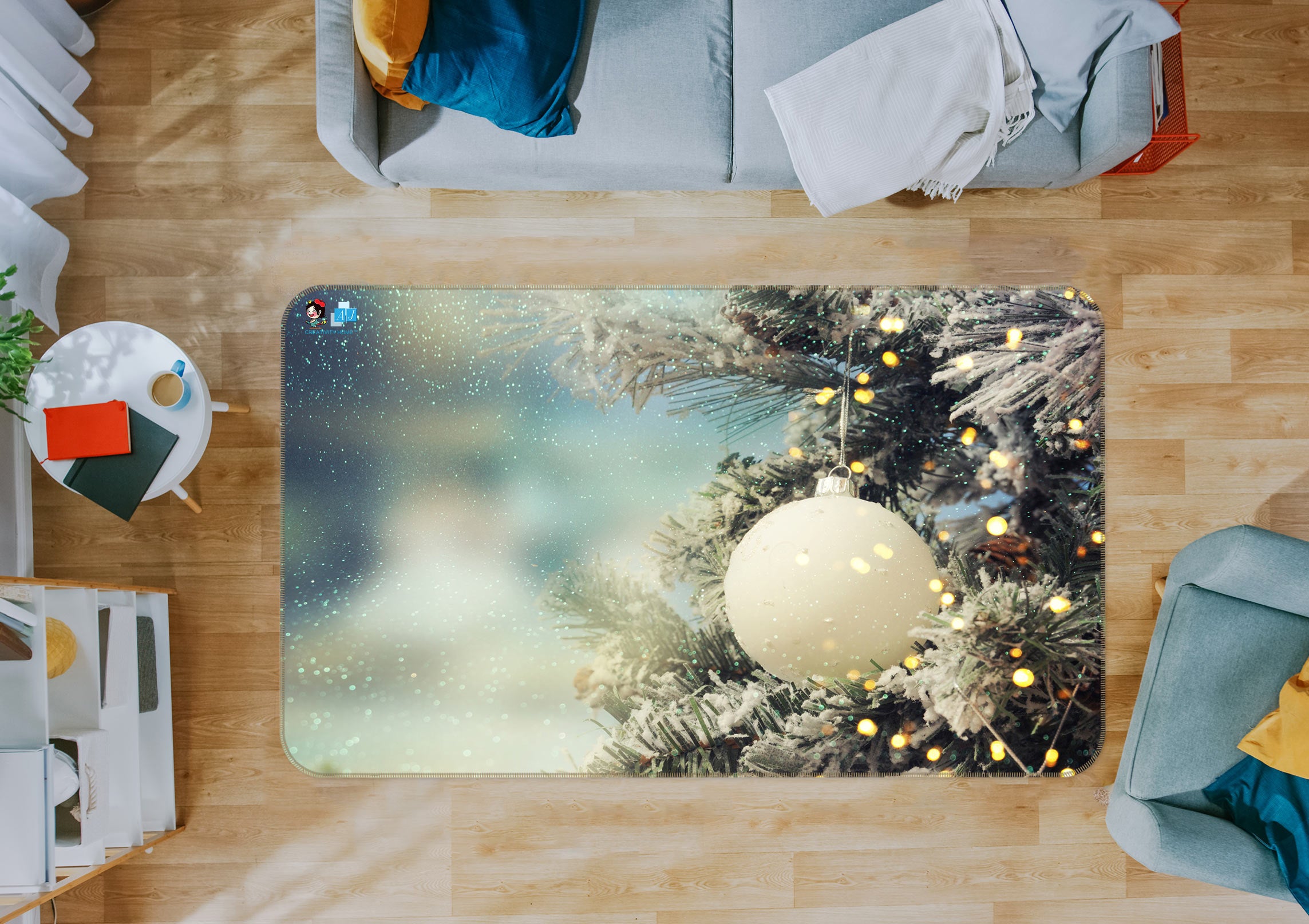 3D White Ball 56118 Christmas Non Slip Rug Mat Xmas