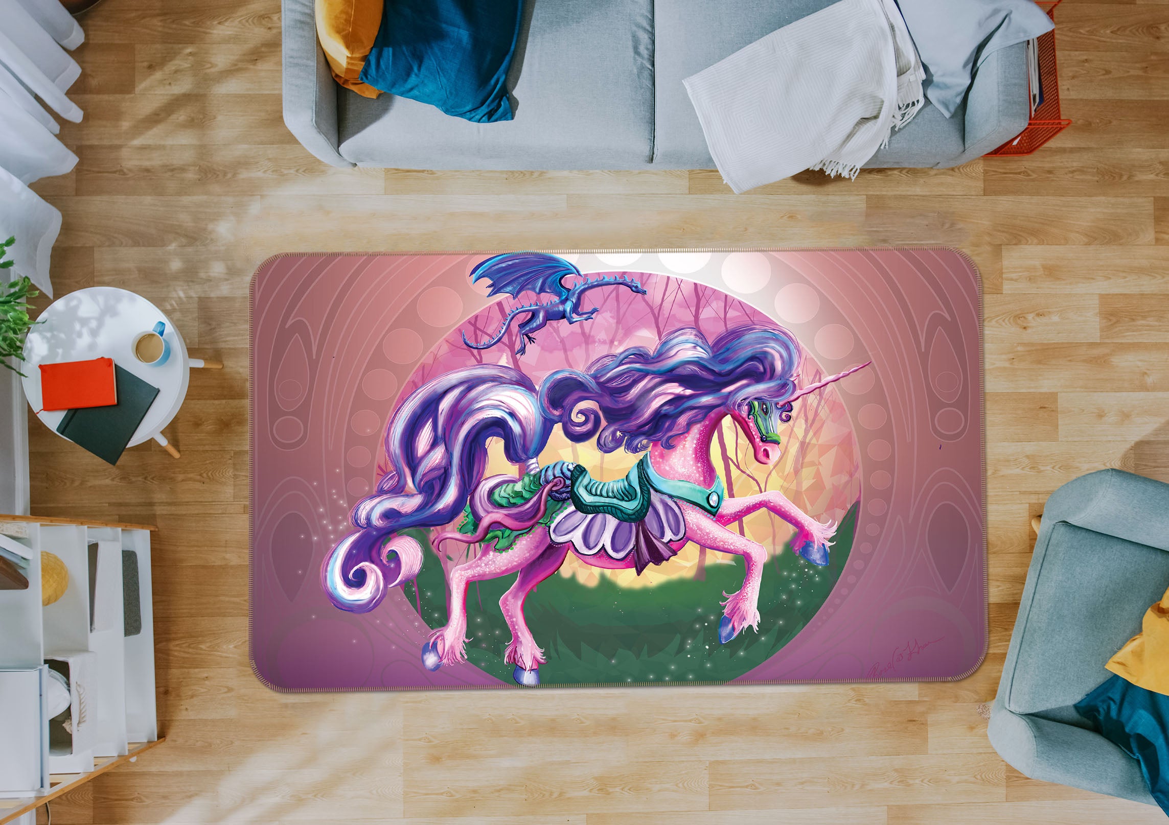 3D Cute Unicorn 3018 Rose Catherine Khan Rug Non Slip Rug Mat