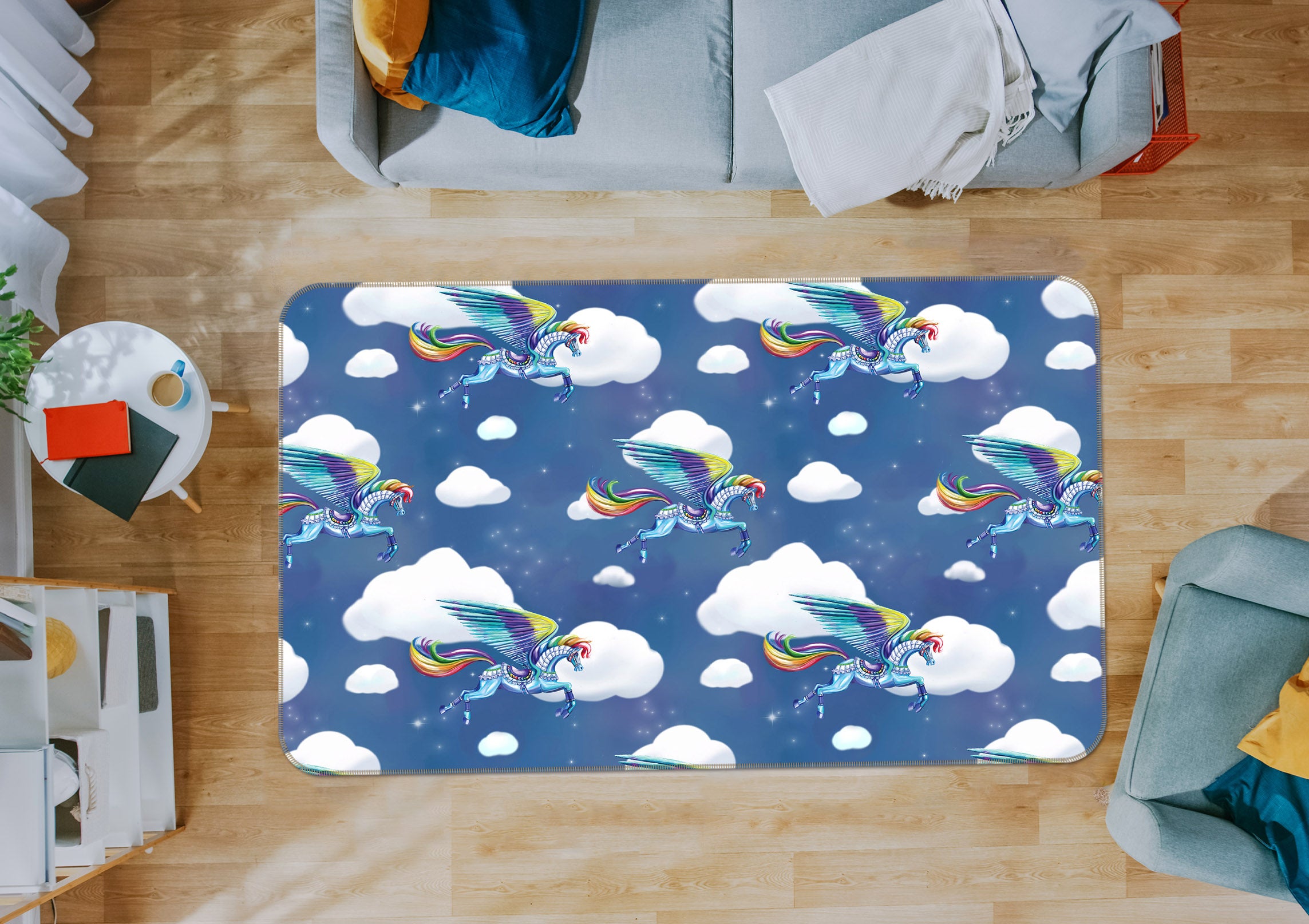 3D Cloud Unicorn 3013 Rose Catherine Khan Rug Non Slip Rug Mat