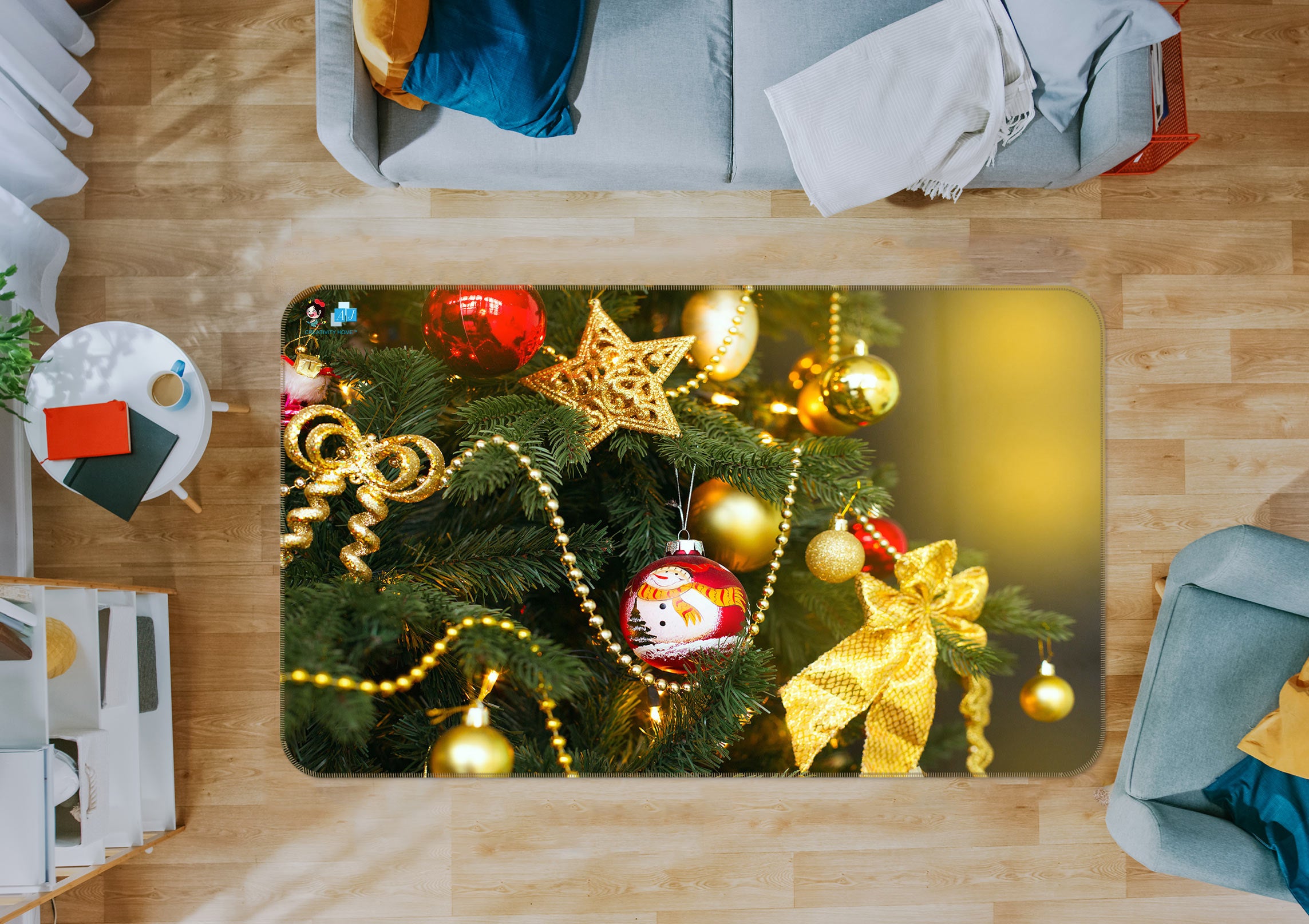 3D Golden Bow 56126 Christmas Non Slip Rug Mat Xmas