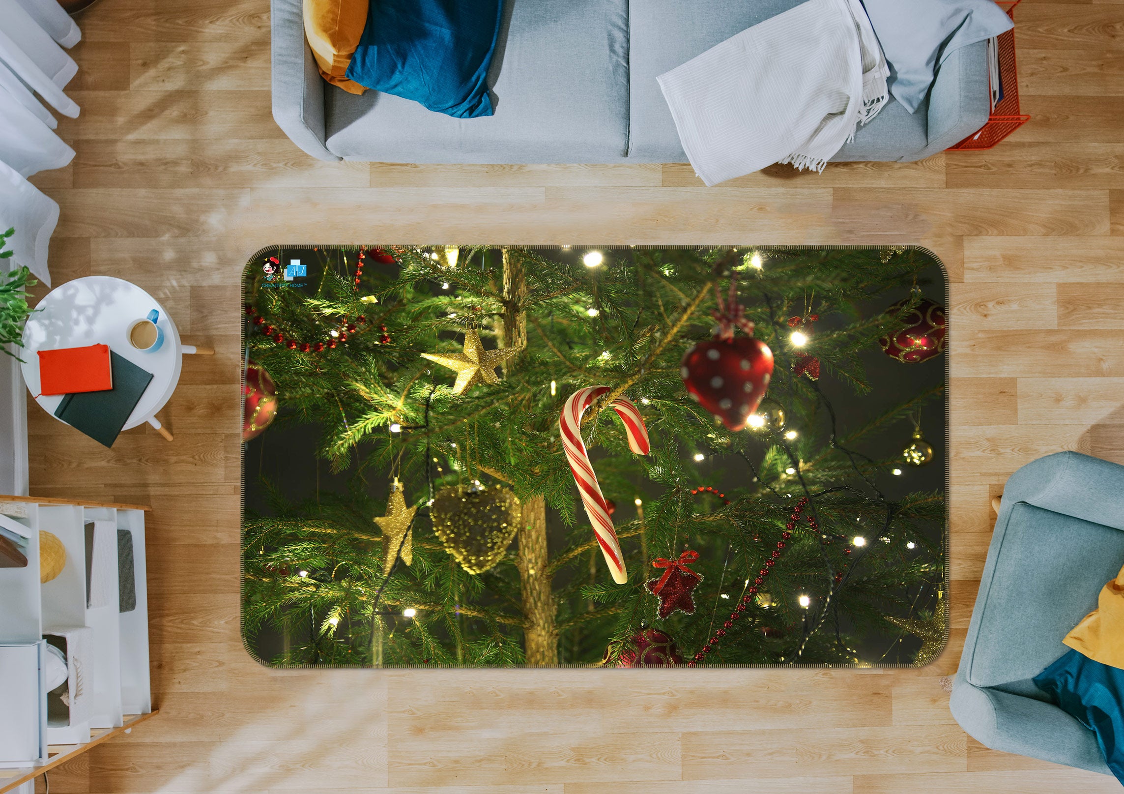 3D Cane Ball Pendant 56103 Christmas Non Slip Rug Mat Xmas