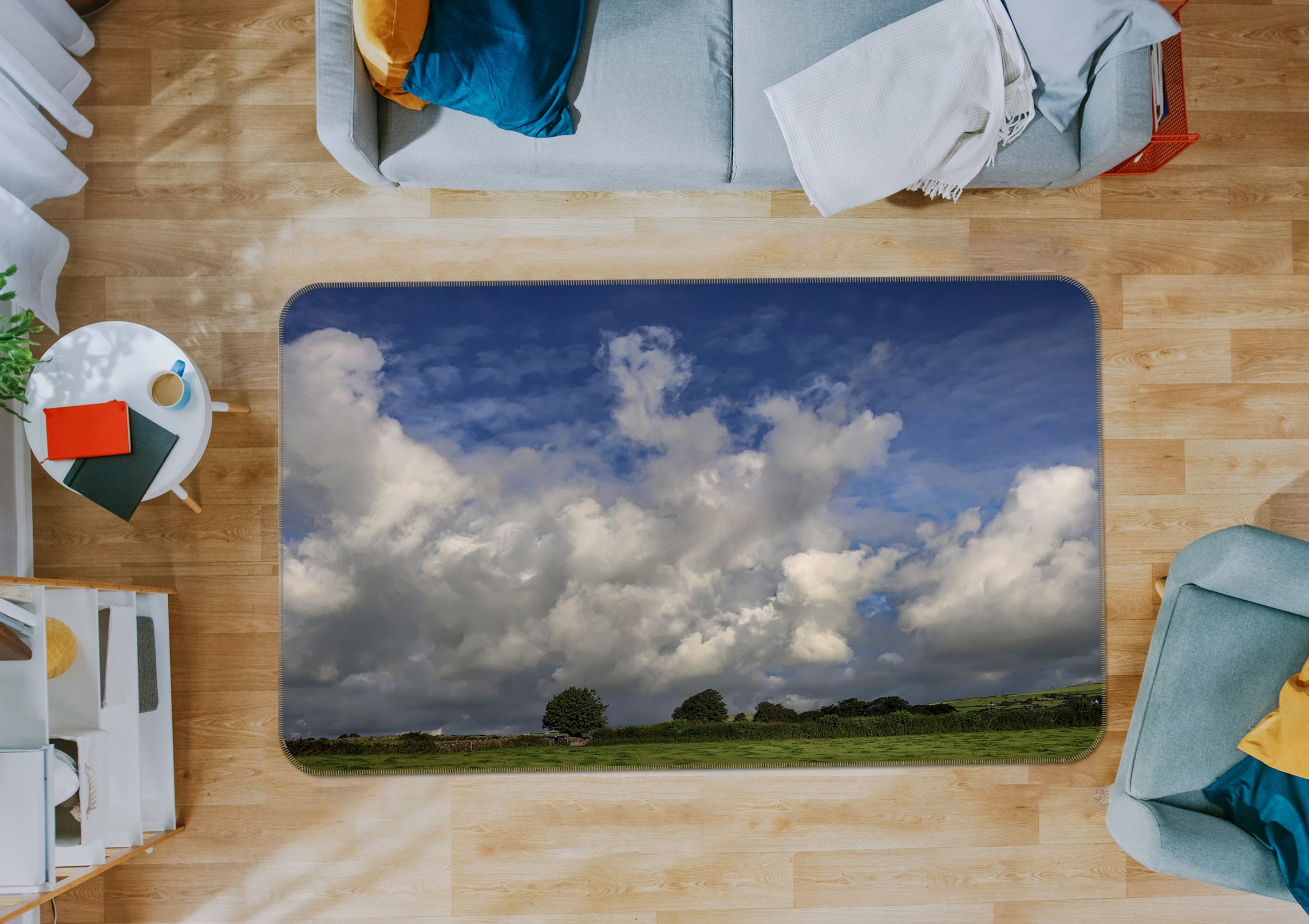 3D Cloud Tree Farm 1007 Jerry LoFaro Rug Non Slip Rug Mat