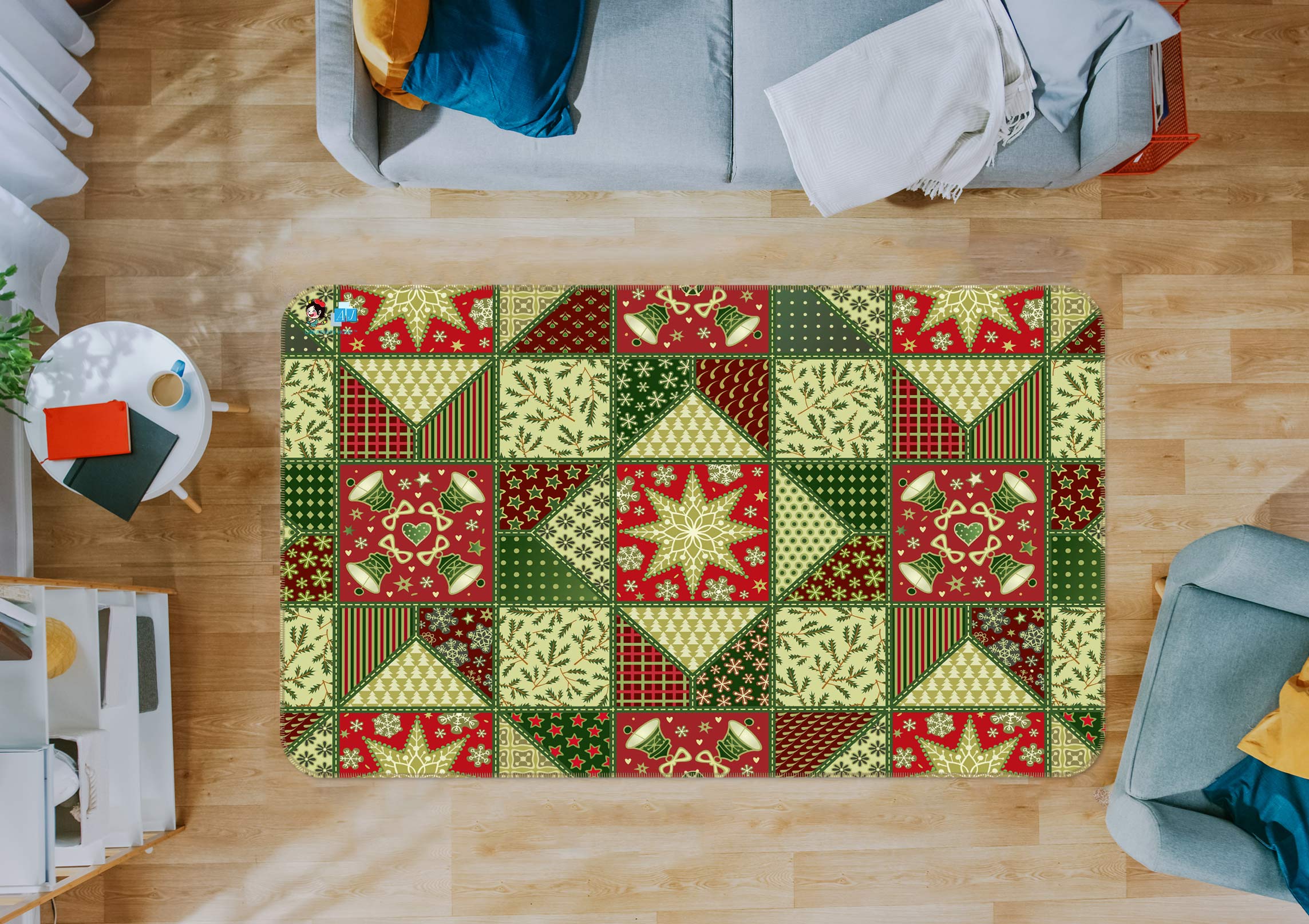 3D Red Green Pattern 56135 Christmas Non Slip Rug Mat Xmas