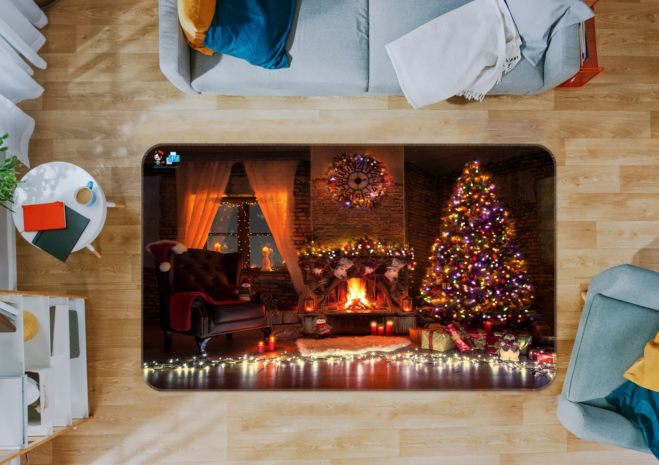 3D Colored Lights Tree 56170 Christmas Non Slip Rug Mat Xmas