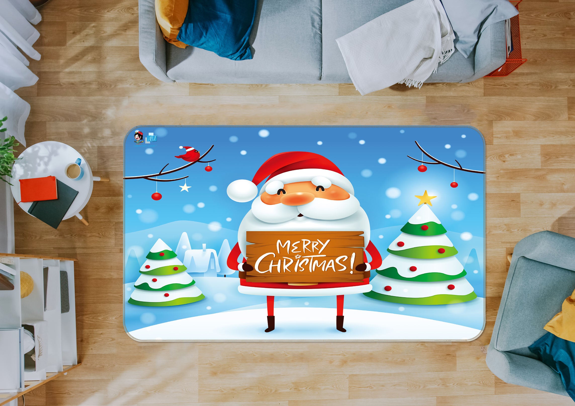 3D Santa Snow Tree 56249 Christmas Non Slip Rug Mat Xmas