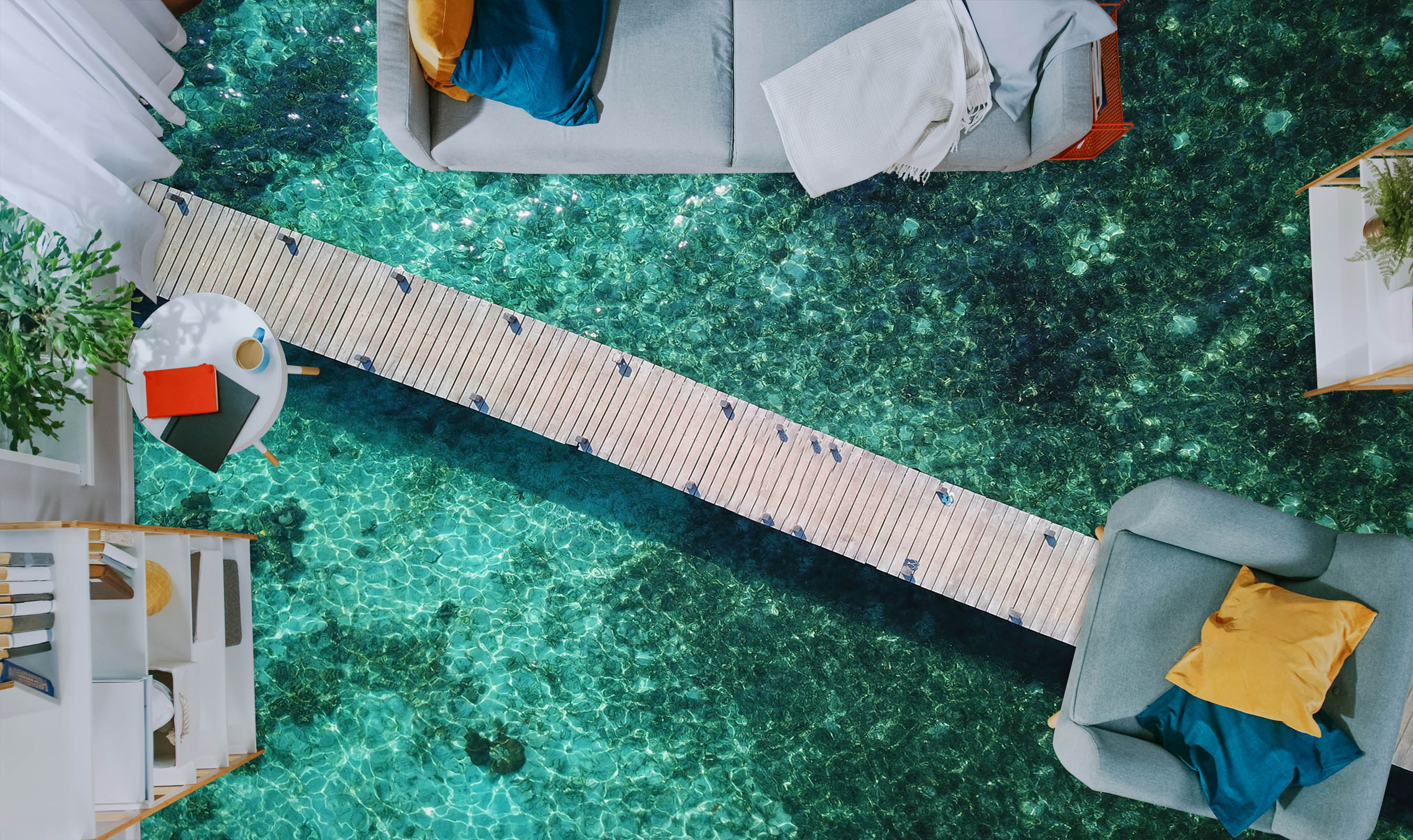 3D Still Dark Green Sea 777 Floor Mural Wallpaper Murals Rug & Mat Print Epoxy waterproof bath floor