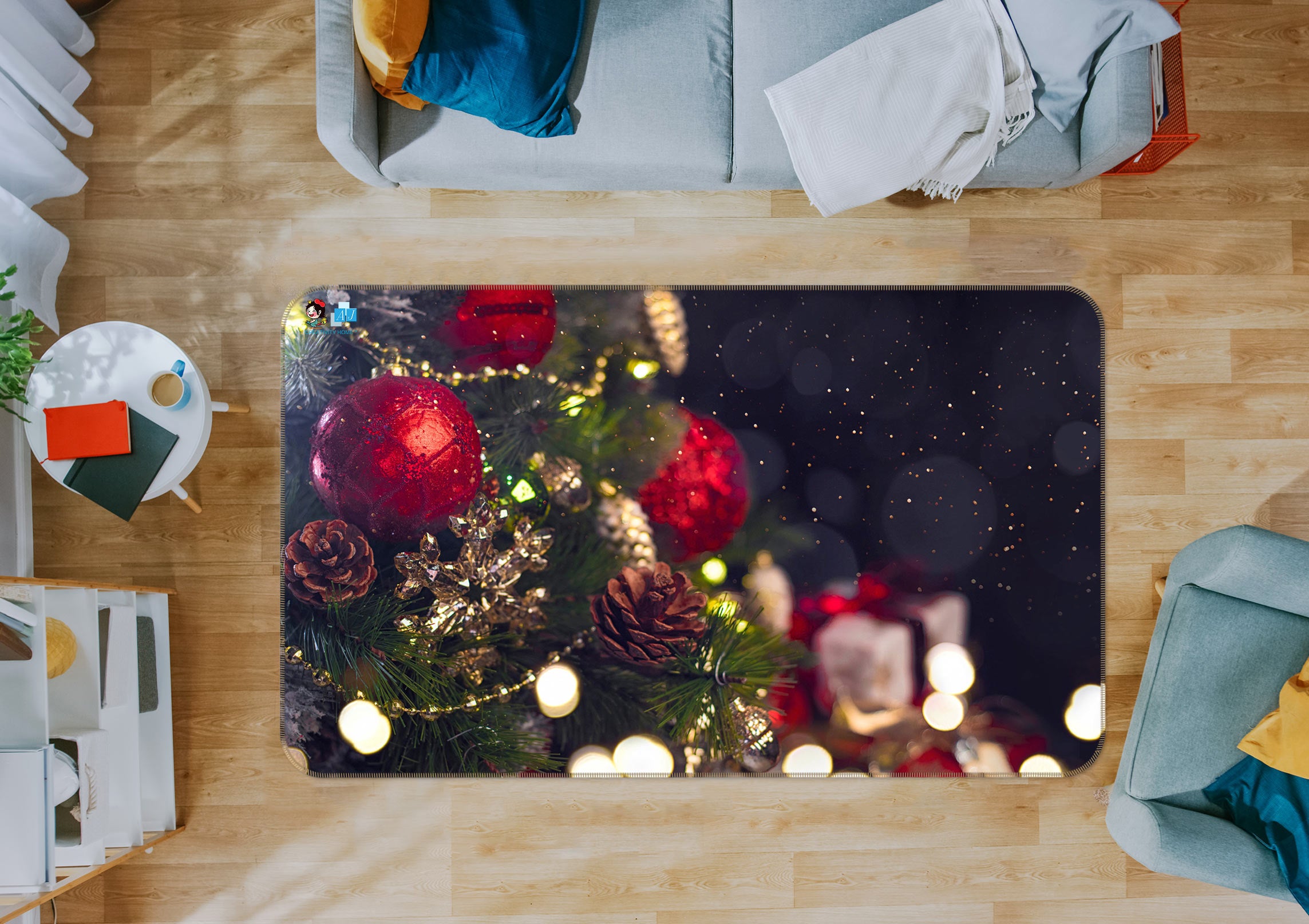 3D Red Ball Pendant 56165 Christmas Non Slip Rug Mat Xmas