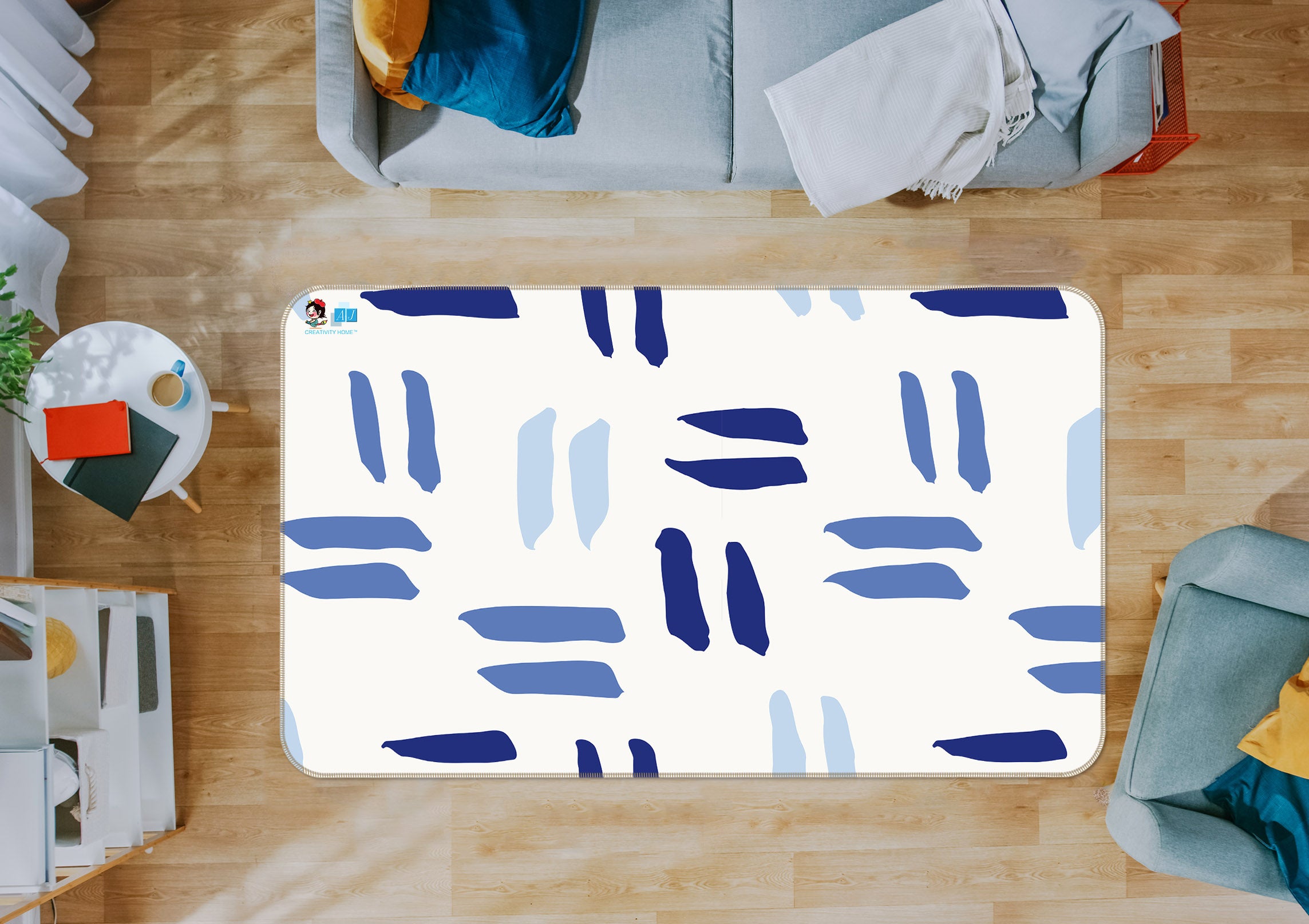 3D Blue Strip 107139 Kashmira Jayaprakash Rug Non Slip Rug Mat