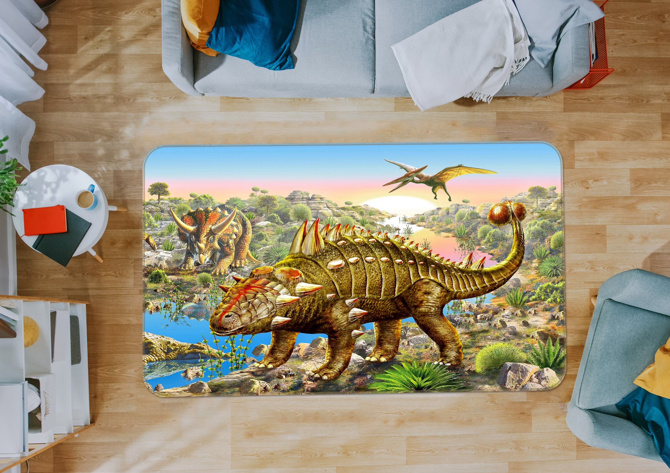 3D Dinosaur Kingdom 1051 Adrian Chesterman Rug Non Slip Rug Mat