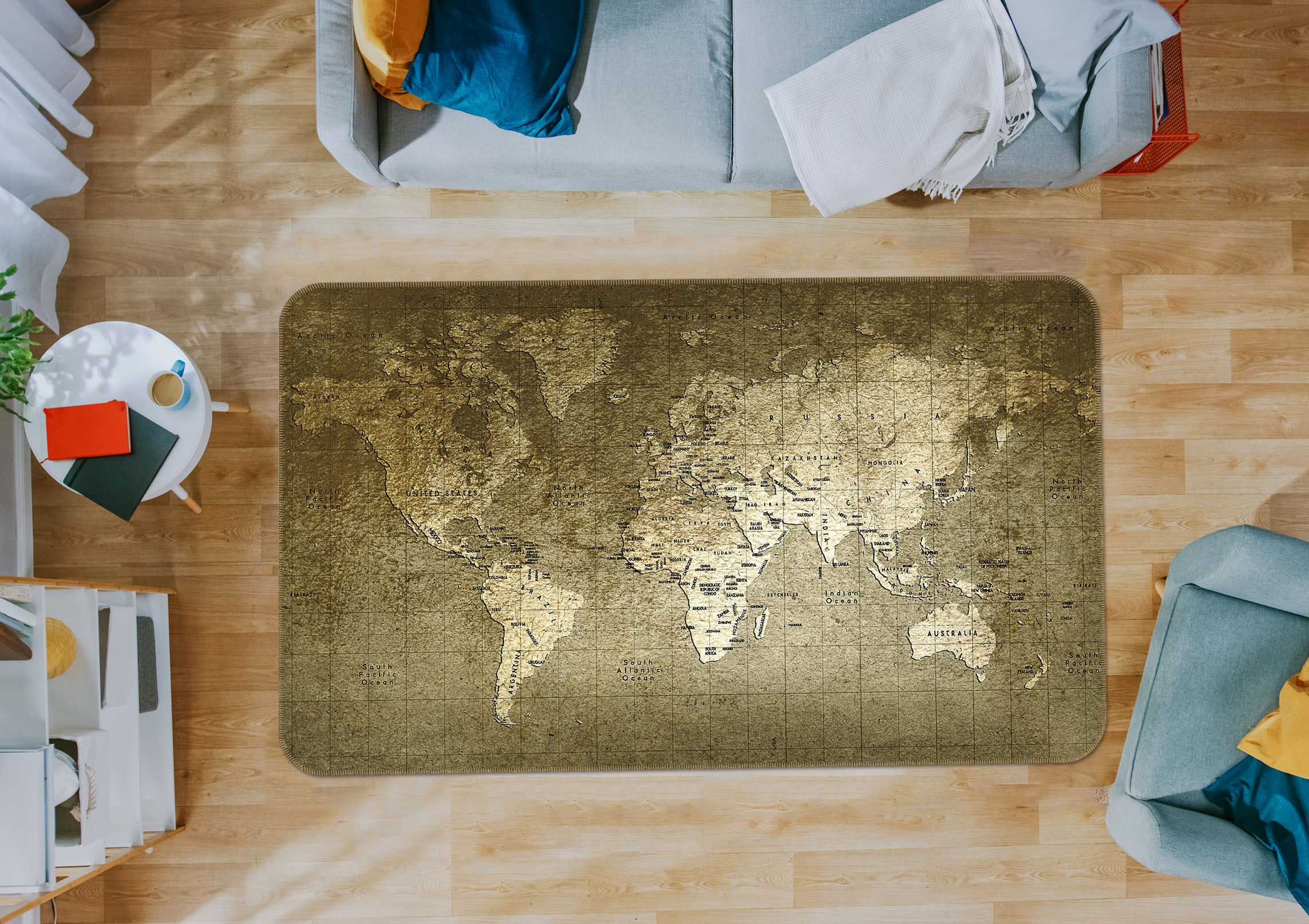 3D Sketch Lines 218 World Map Non Slip Rug Mat