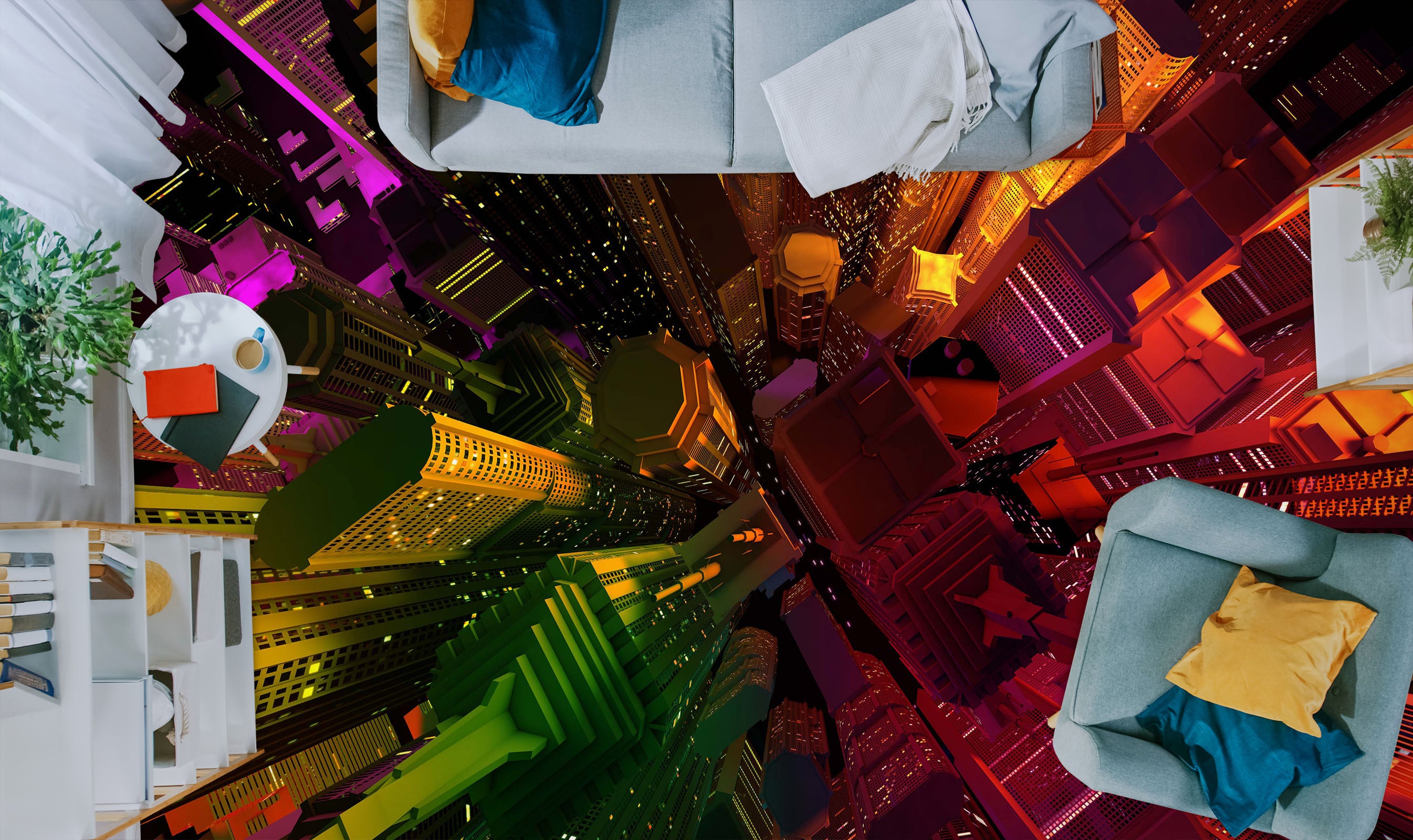 3D Colorful Fashion City 048 Floor Mural