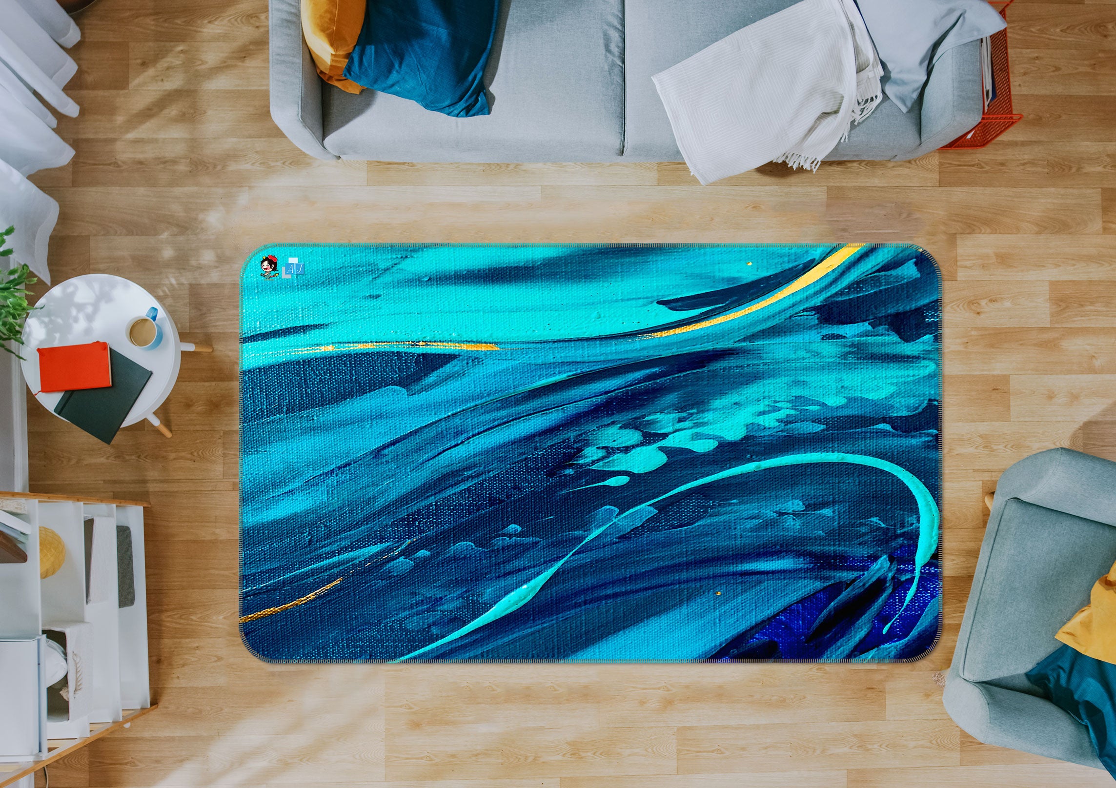 3D Blue Texture 1109 Skromova Marina Rug Non Slip Rug Mat