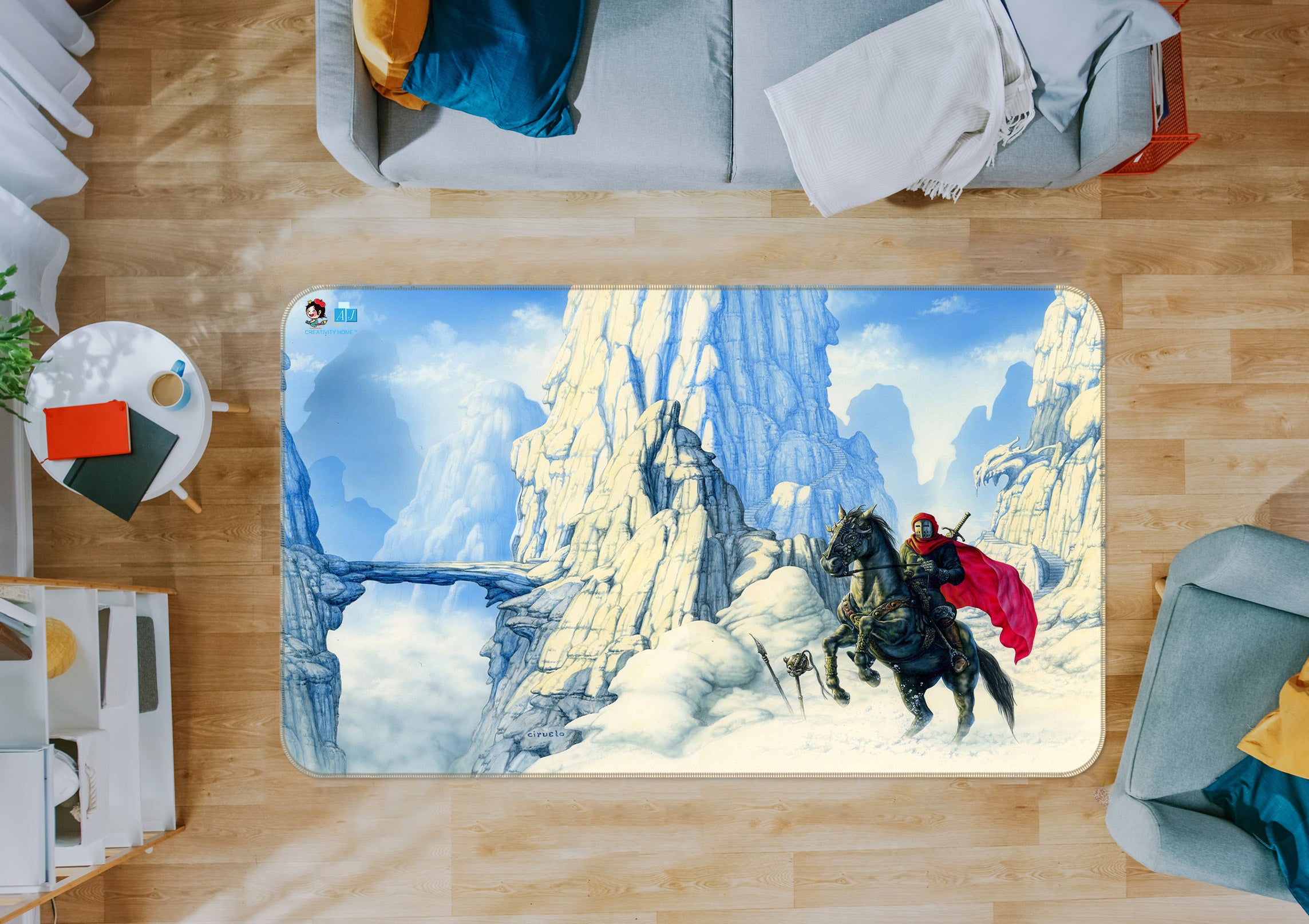 3D Knight Snow 753 Ciruelo Rug Non Slip Rug Mat